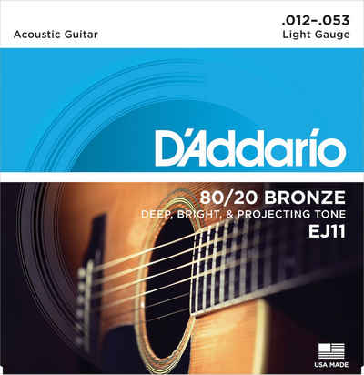 Daddario Saiten EJ11, für Westerngitarre, 80/20 Bronze, 12-53