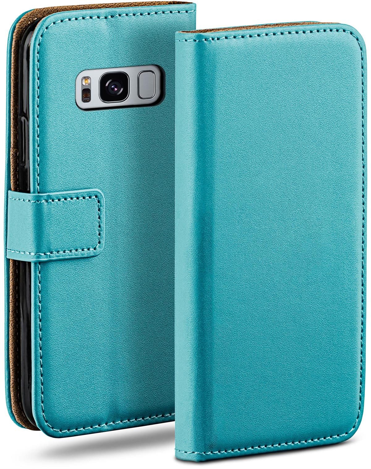moex Handyhülle für Samsung Galaxy S8 Hülle Klappbar Book Case Türkis 5,8 Zoll, Klapphülle Kartenfach Flip Cover Handytasche Leder Optik Schutzhülle