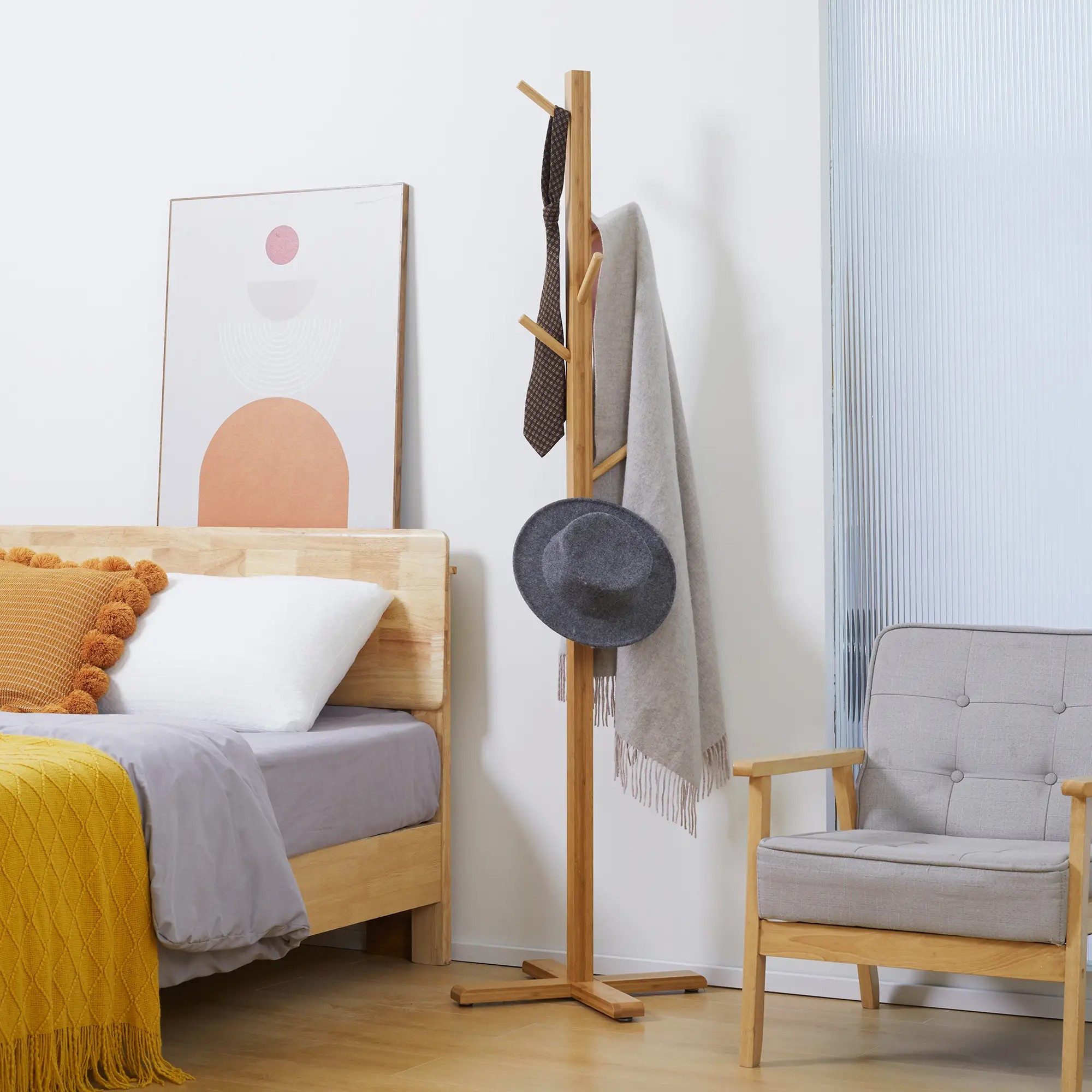 BlingBin Garderobenständer Garderobe aus Bambus, Kleiderständer Jackenständer mit 8 Haken, (1er Set, 1 St., 49,5cm x 49,5cm x 178cm), Hutständer für Schlafzimmer, Flur, Hüte, 49,5 x 49,5 x 178 cm