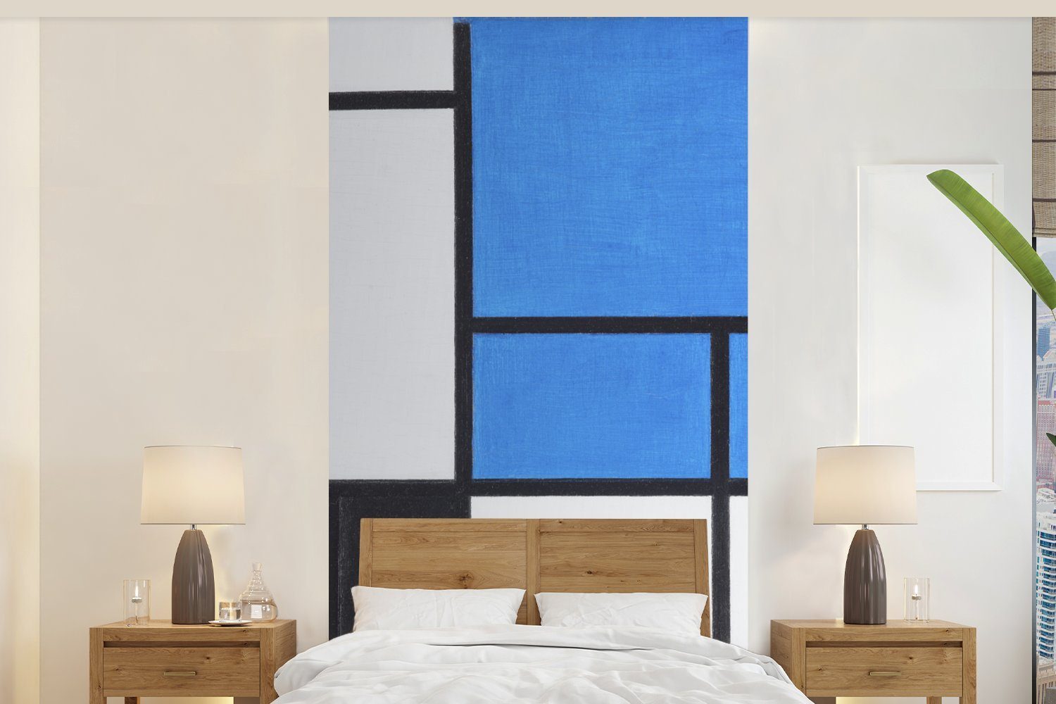 MuchoWow Fototapete Komposition mit Blau, Rot, Schwarz, Gelb und Grau - Piet Mondrian, Matt, bedruckt, (2 St), Vliestapete für Wohnzimmer Schlafzimmer Küche, Fototapete