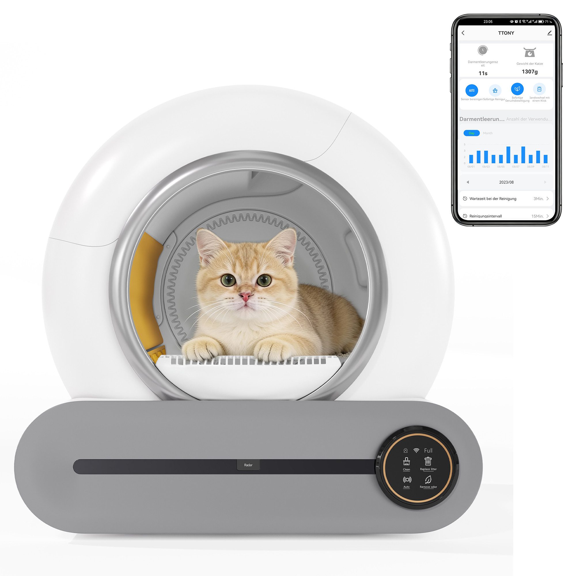 Merax Katzentoilette Selbstreinigende Katzenklo Automatisch, Geruchsbeseitigung, mit APP-Kontrolle & 65L+9L Große Kapazität Smart Health Monitor