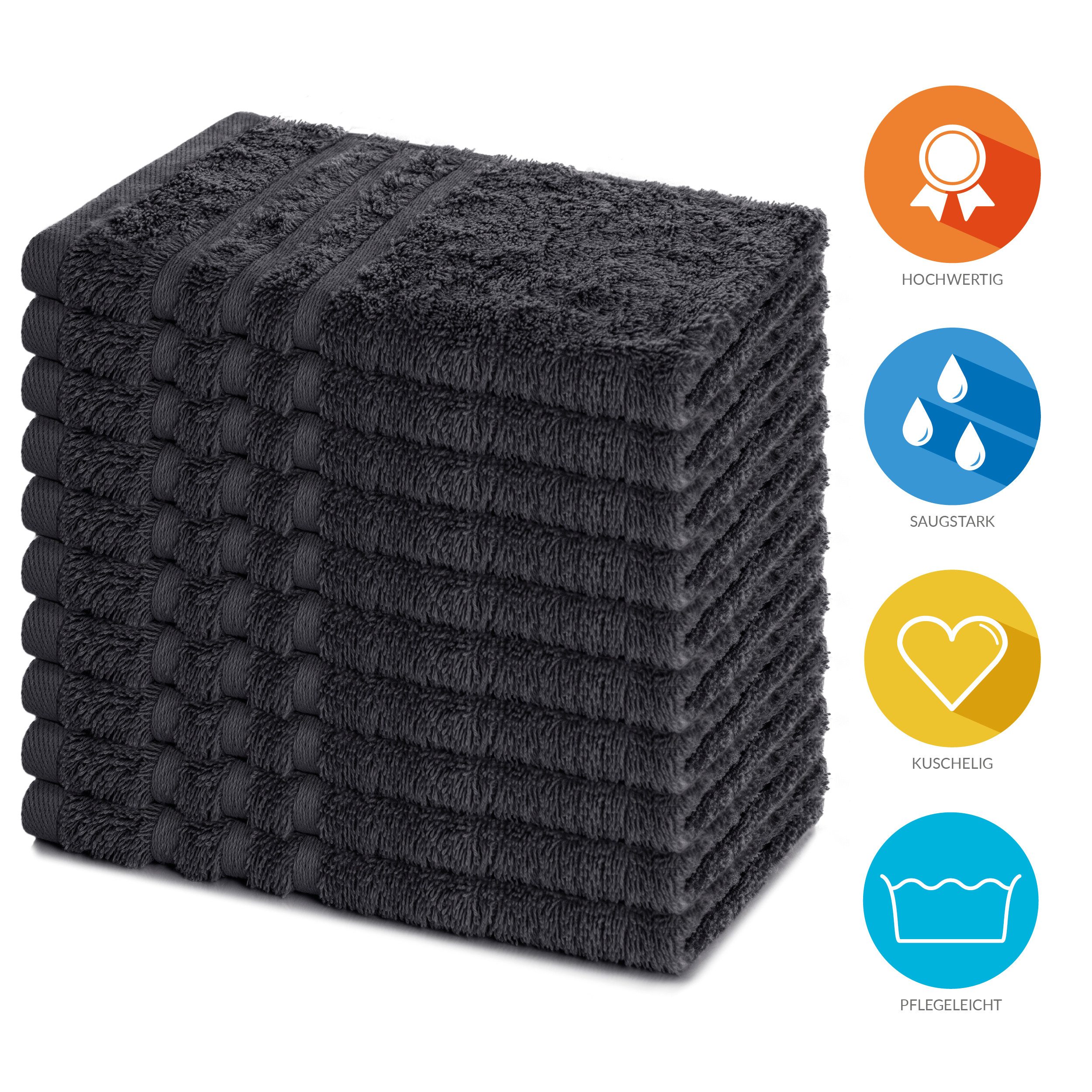Lavea Gästehandtücher 30x50 cm, 10er Set Gästehandtuch, Elena-Frottee Handtuch, Gästetuch, (Set, 10-St), 500 g/m² Frottier, weich & saugstark, pflegeleicht