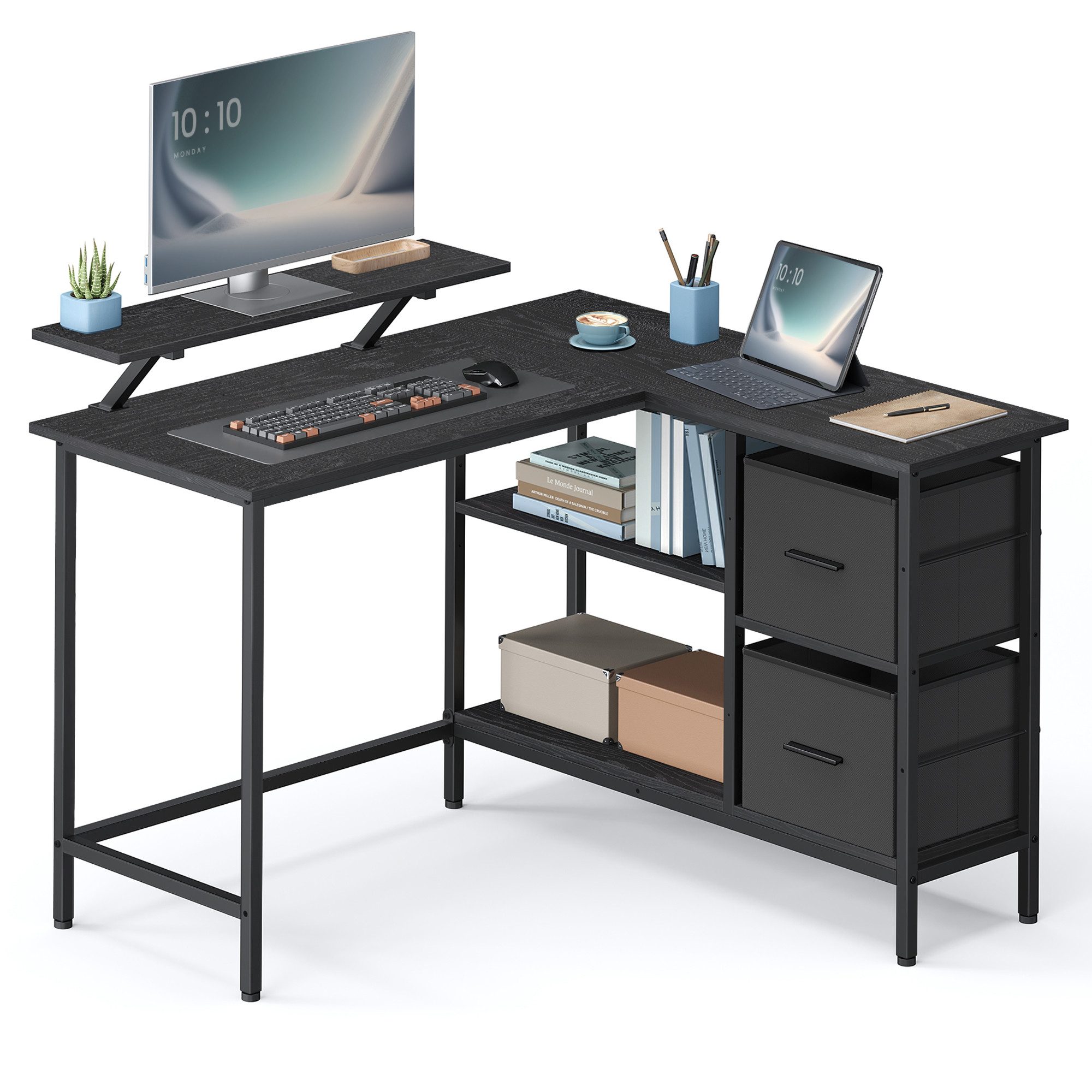 VASAGLE Eckschreibtisch Schreibtisch, L-förmige Computertisch mit Schubladen