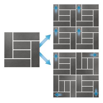 ECD Germany WPC-Fliesen Terrassendielen Balkonfliesen Klickfliesen, 22 St., 22er Set, Anthrazit 30x30cm 22er Set 2m² Mosaik Holzoptik Drainage Klicksystem