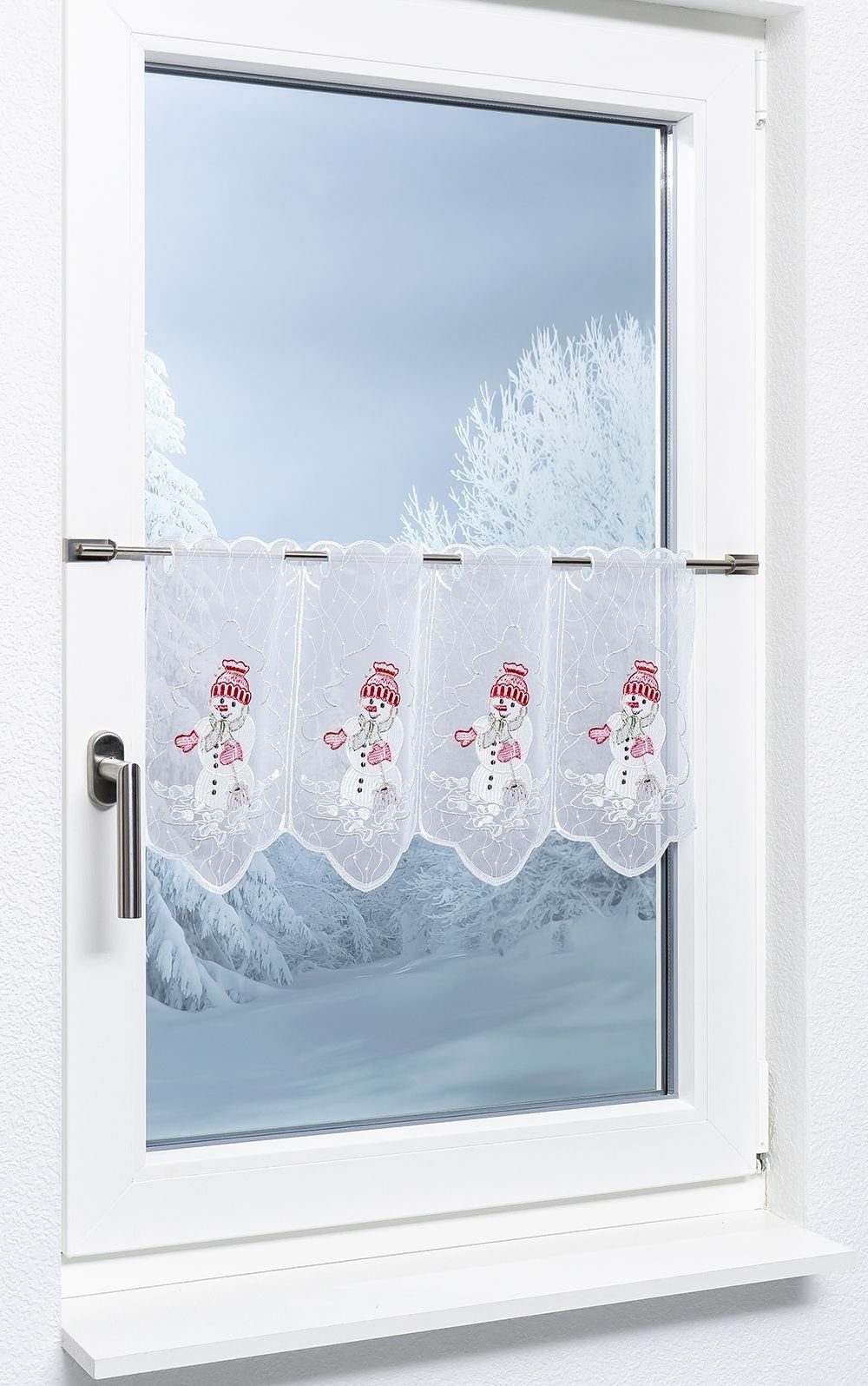 Scheibengardine Snowman, Plauener HxB 30x48.9cm St), transparent, (1 Spitze®