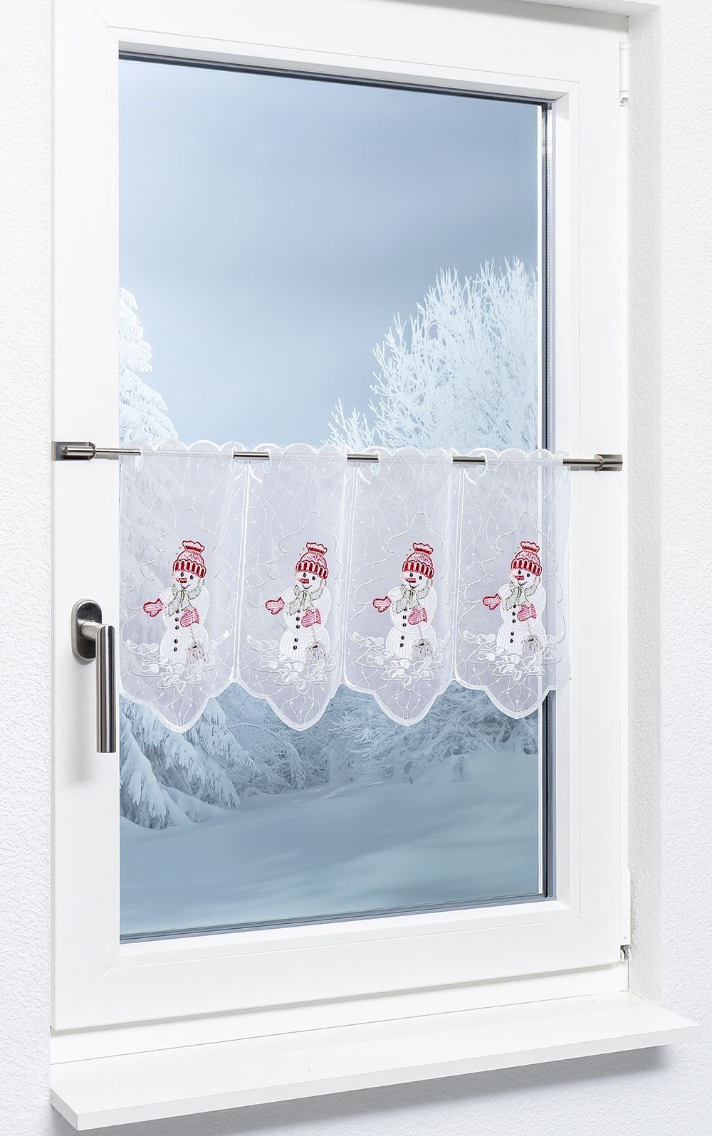 Plauener Spitze® Scheibengardine Snowman (1 St), transparent, HxB 30x48.9cm günstig online kaufen