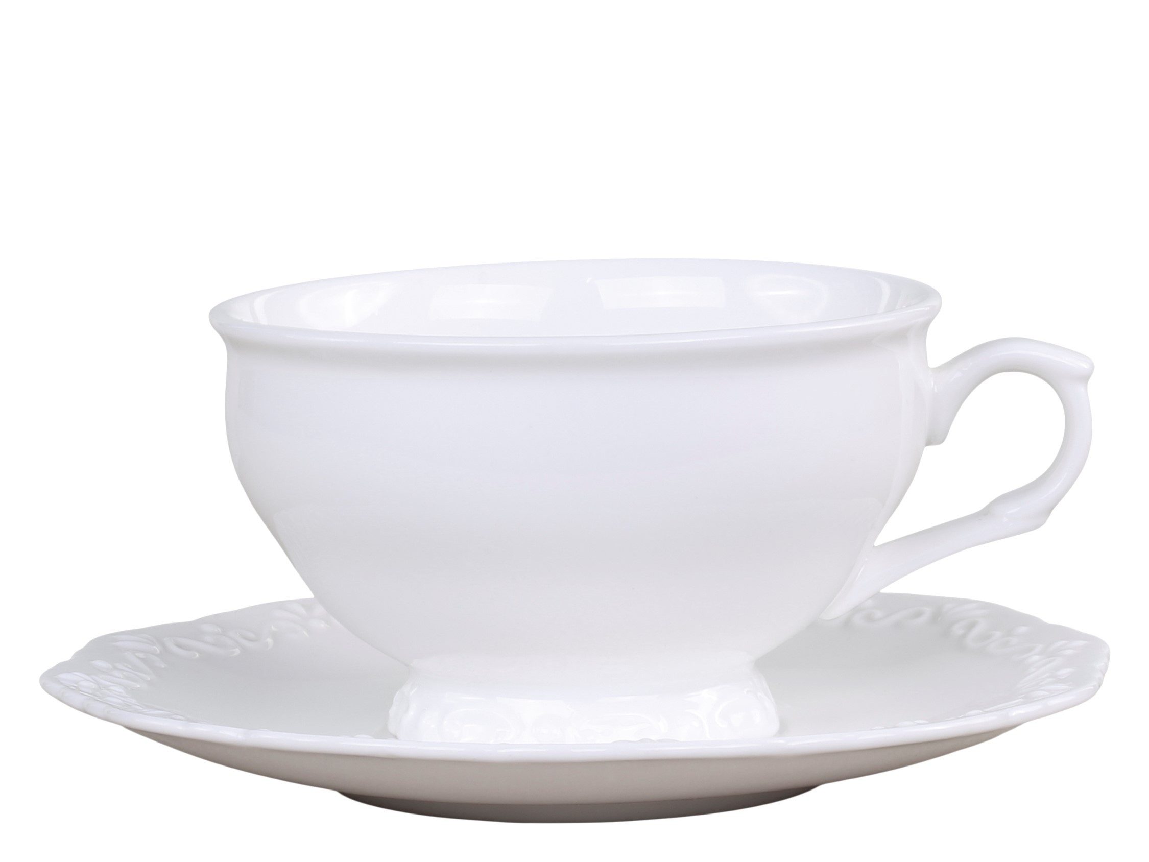 Chic Antique Becher Chic Antique Teetasse PROVENCE mit Untertasse Porzellan Weiß