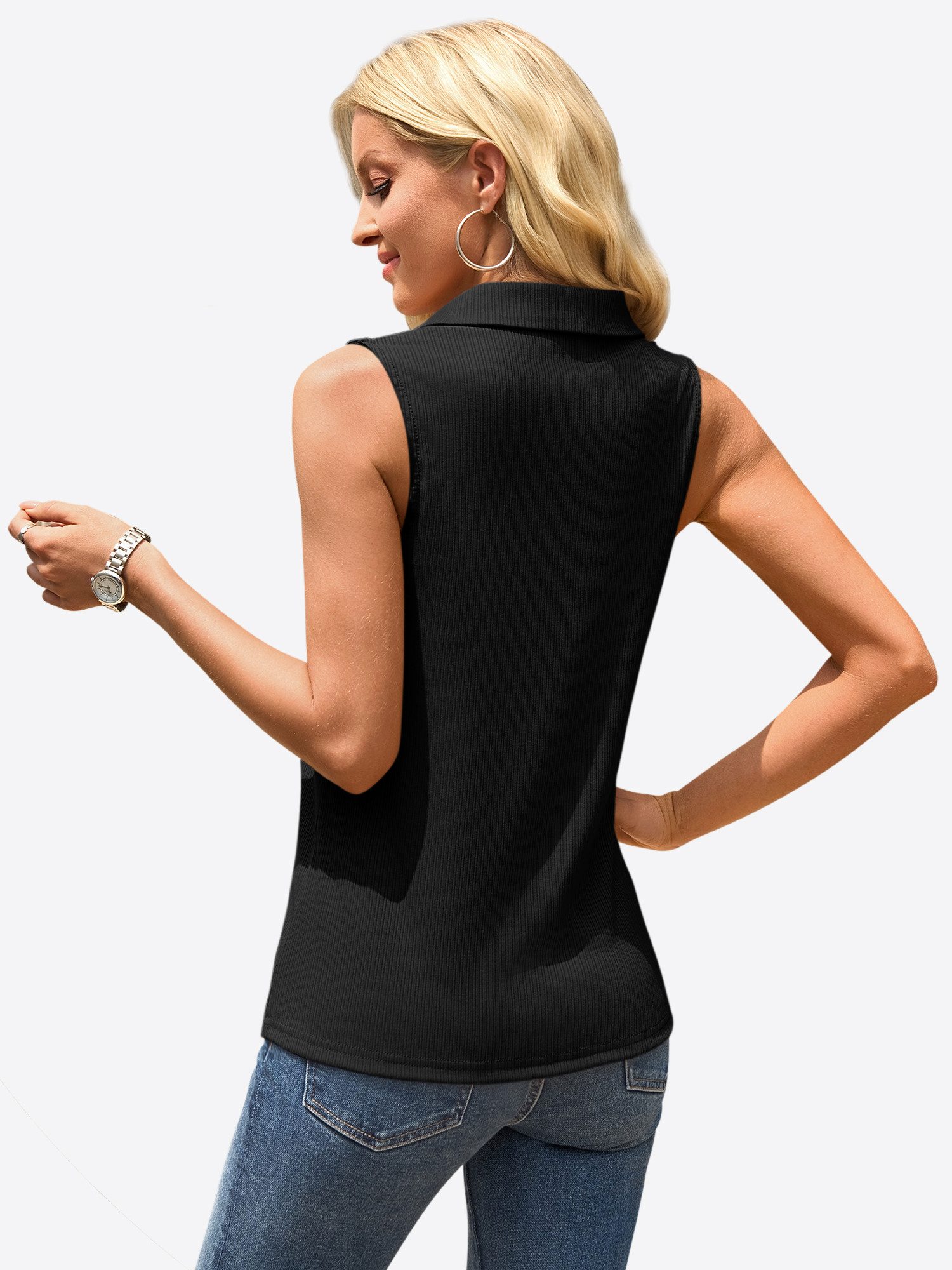 Imily Bela Tanktop Damen Sommer gerippt ärmellos V-Ausschnitt Polo-Kragen ( günstig online kaufen