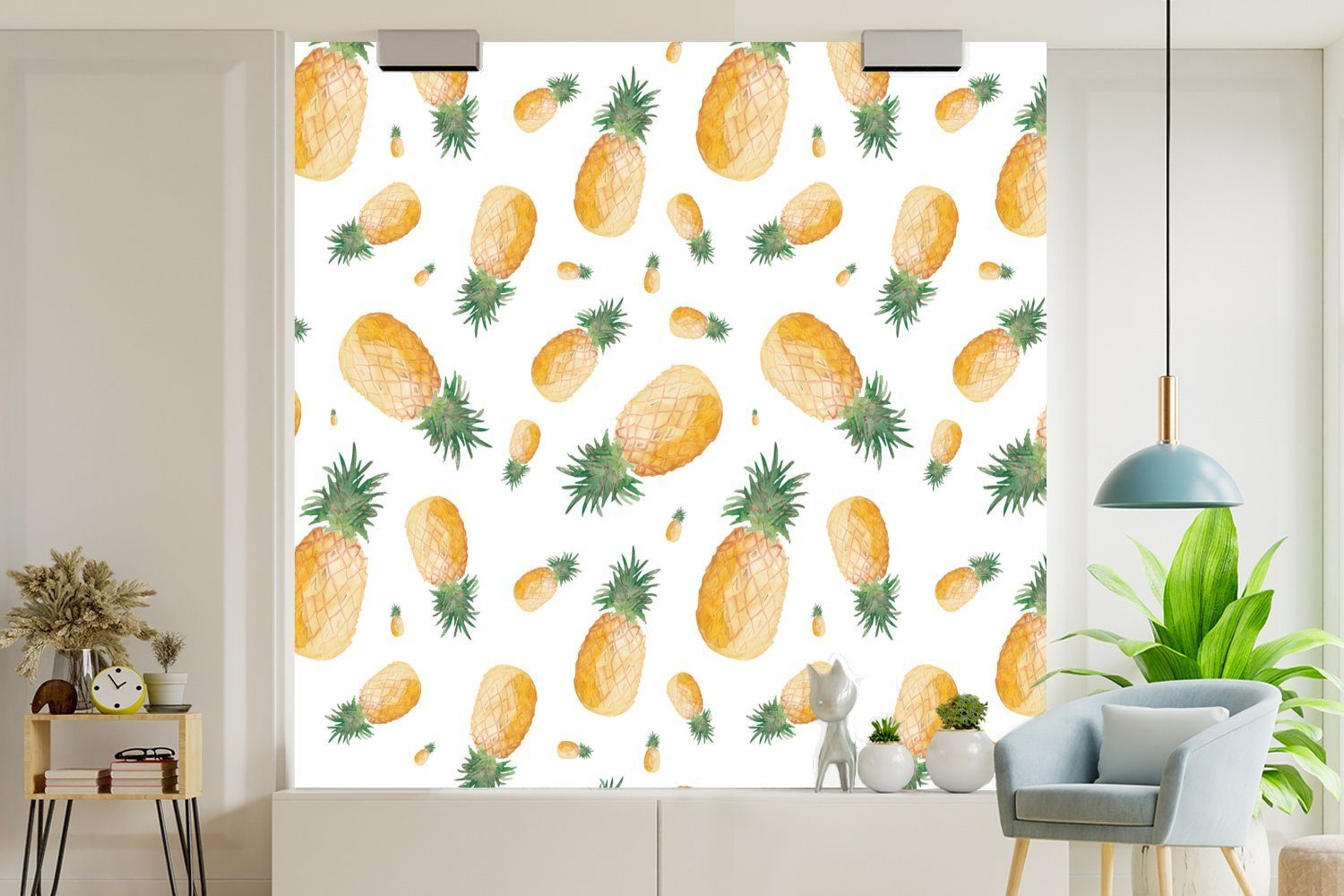 MuchoWow Fototapete Ananas - (5 Tapete Matt, für Obst Vinyl Schlafzimmer, St), oder Design, - bedruckt, Wohnzimmer Wandtapete