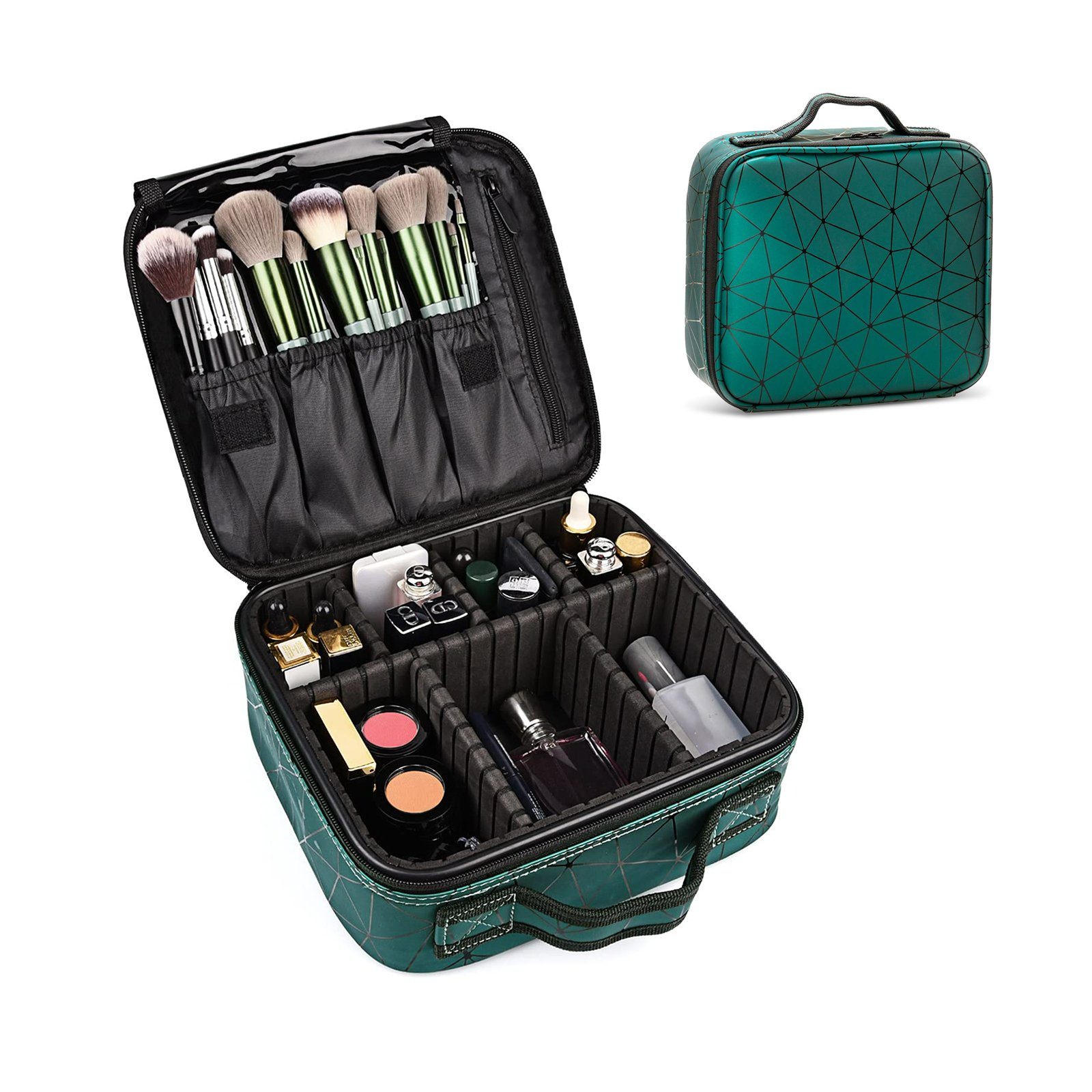 CALIYO Kosmetik-Koffer Makeup Organizer,Kosmetiktasche Portable Reise Make Up Tasche, 1-tlg., Tasche Schmink Aufbewahrung Kosmetische Box Wasserdicht Schminktasche Grün