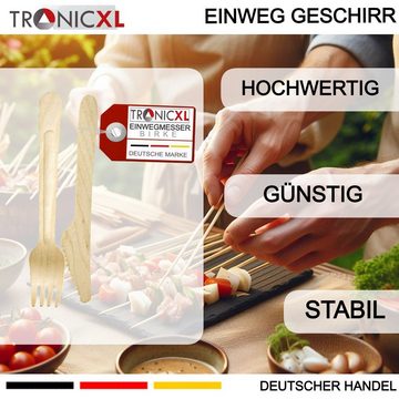 TronicXL Einwegbesteck-Set 200 Einweg Gabel Messer Einwegbesteck Geschirr Besteck Grillen BBQ (400-tlg), 200 Personen, Holz, Campingbesteck Campinggeschirr Einmal Holz