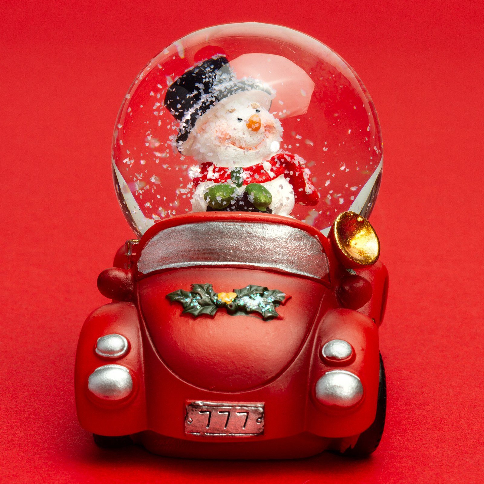 SIKORA Schneekugel SK04 Kleine Glas Schneekugel Schneemann im Auto D:45mm, Besondere Winterdeko – das perfekte Geschenk für Familie & Freunde