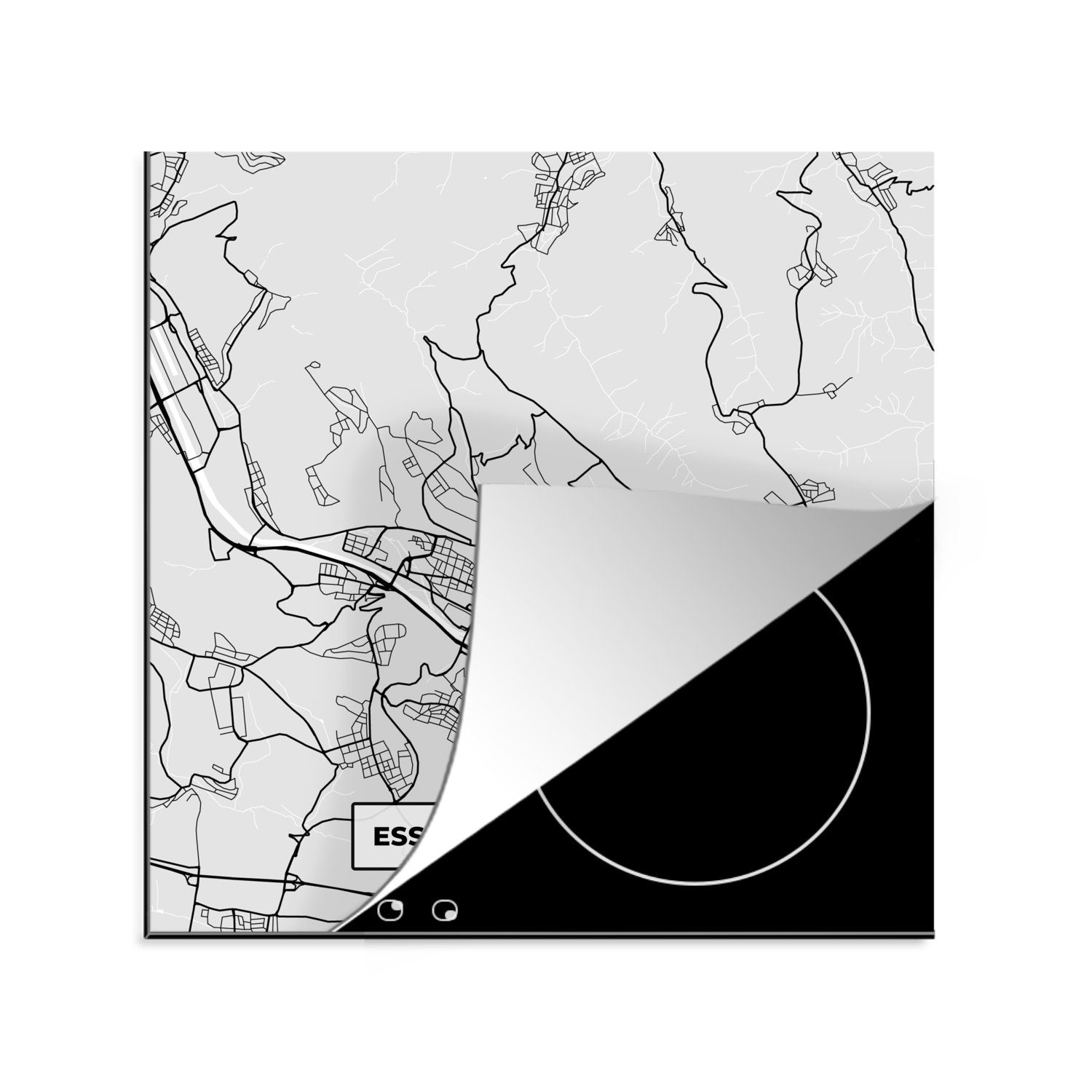 MuchoWow Herdblende-/Abdeckplatte Deutschland - Karte - Esslingen Am Neckar - Karte - Stadtplan, Vinyl, (1 tlg), 78x78 cm, Ceranfeldabdeckung, Arbeitsplatte für küche