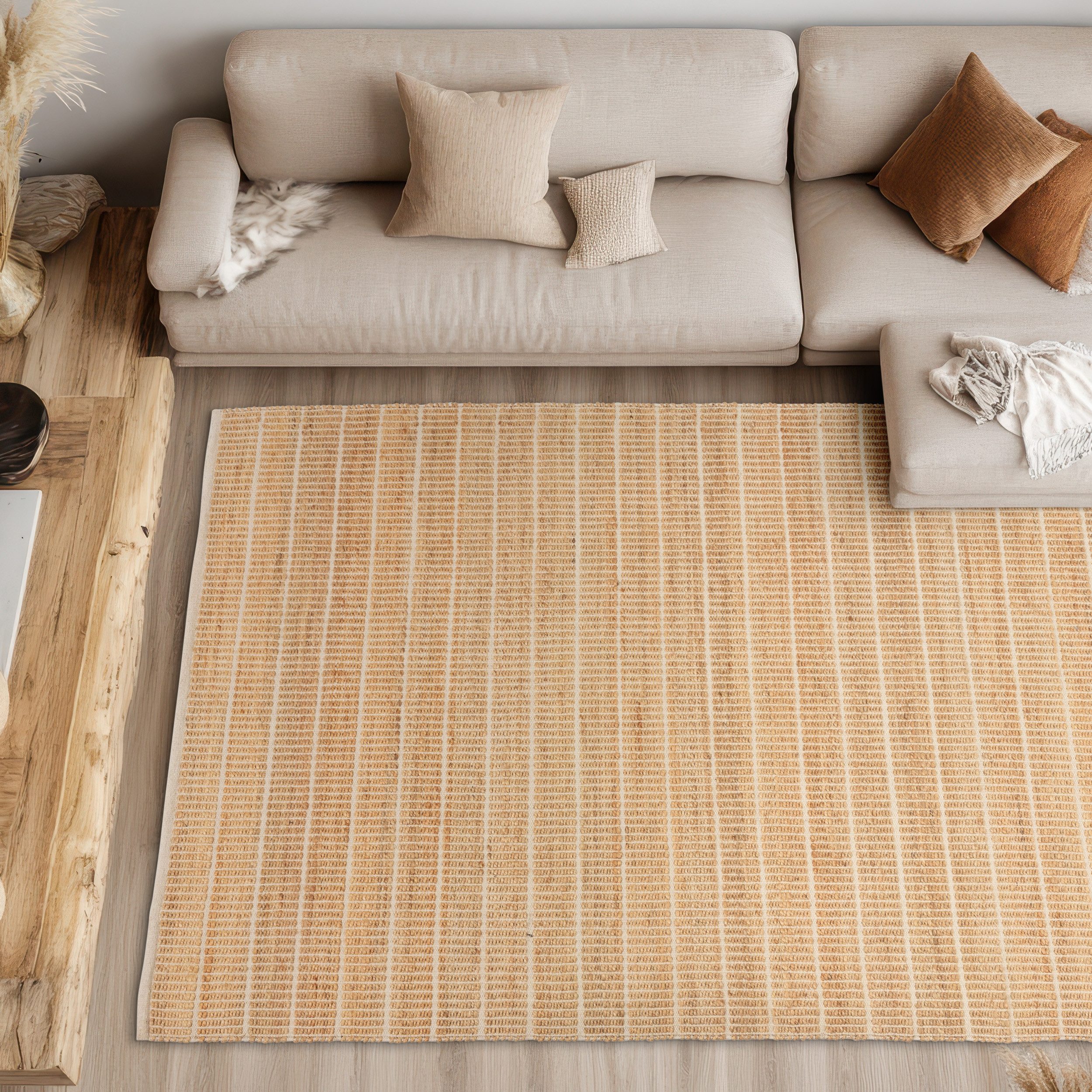 SCHÖNER WOHNEN-Kollektion Teppich Nalaya, rechteckig, Höhe: 10 mm, Jute/Baumwolle, rustikale Haptik, Streifenoptik, Wohnzimmer