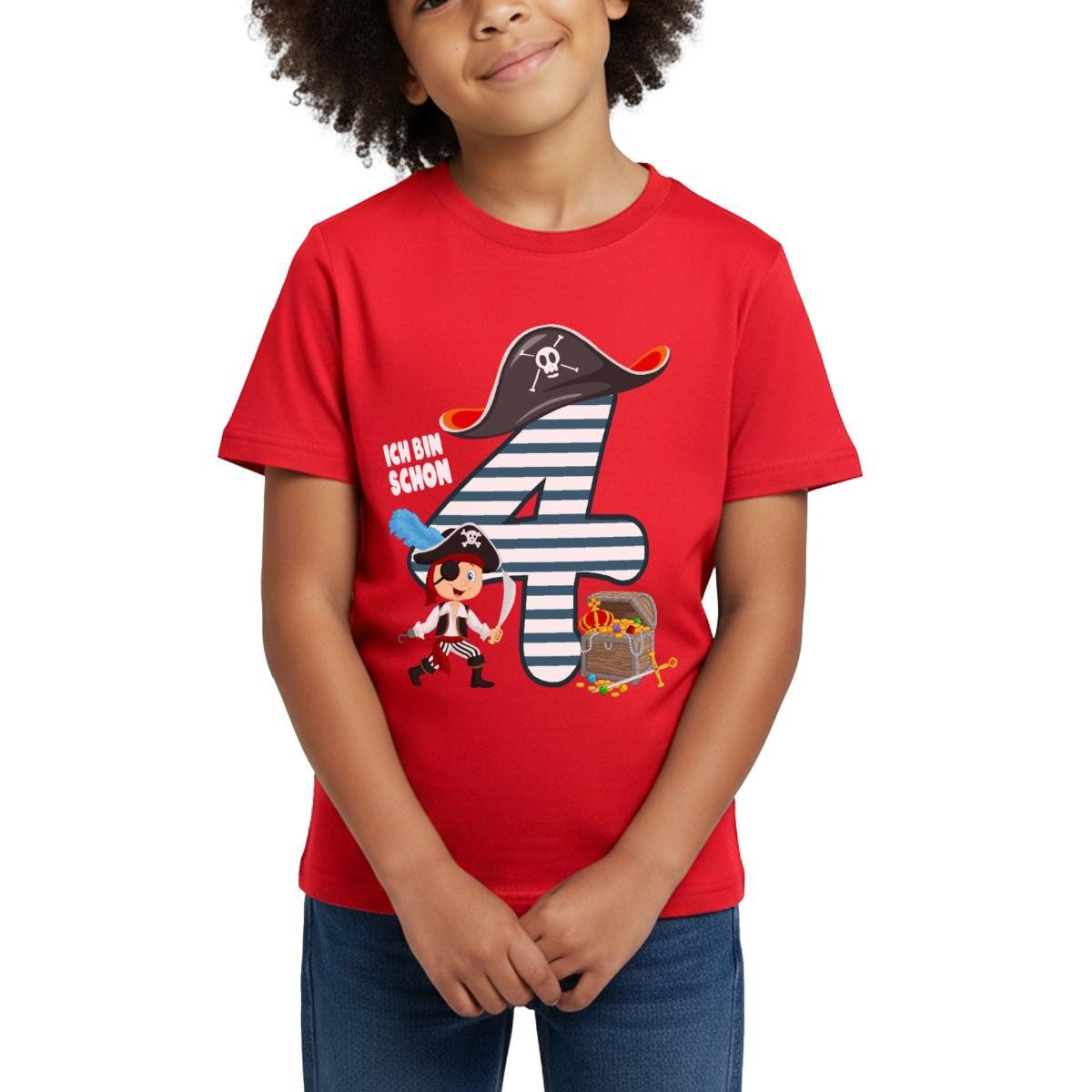 T-Shirt 4. Geburtstag Schon Ich Bin Vier Pirat Schatz Kinder T-Shirt