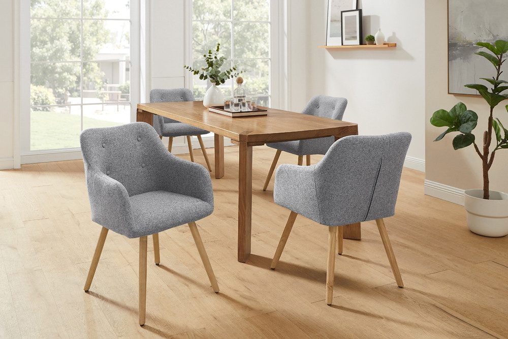 riess-ambiente Esszimmerstuhl SCANDINAVIA MEISTERSTÜCK grau/natur - Strukturstoff, Gummibaum, massiv (Einzelartikel, 1 St), Nordischer Stuhl - ideal für Esszimmer, Wohnbereich oder Homeoffice