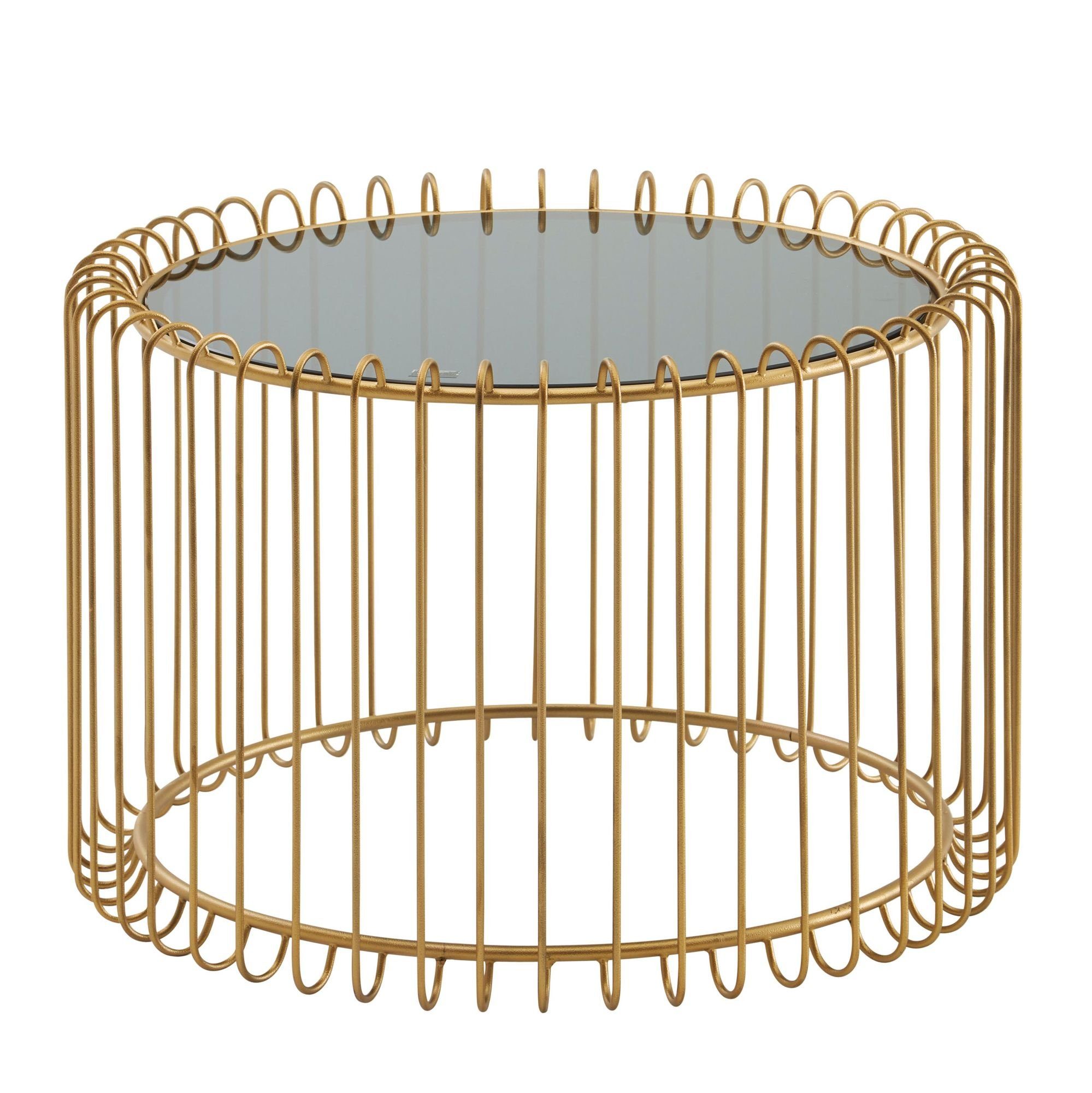 Tisch Rund), WL6.685 Wohnzimmertisch Sofatisch Gold, (60x60x40 Wohnling Wohnzimmer Metall cm Korbtisch, Couchtisch Glas