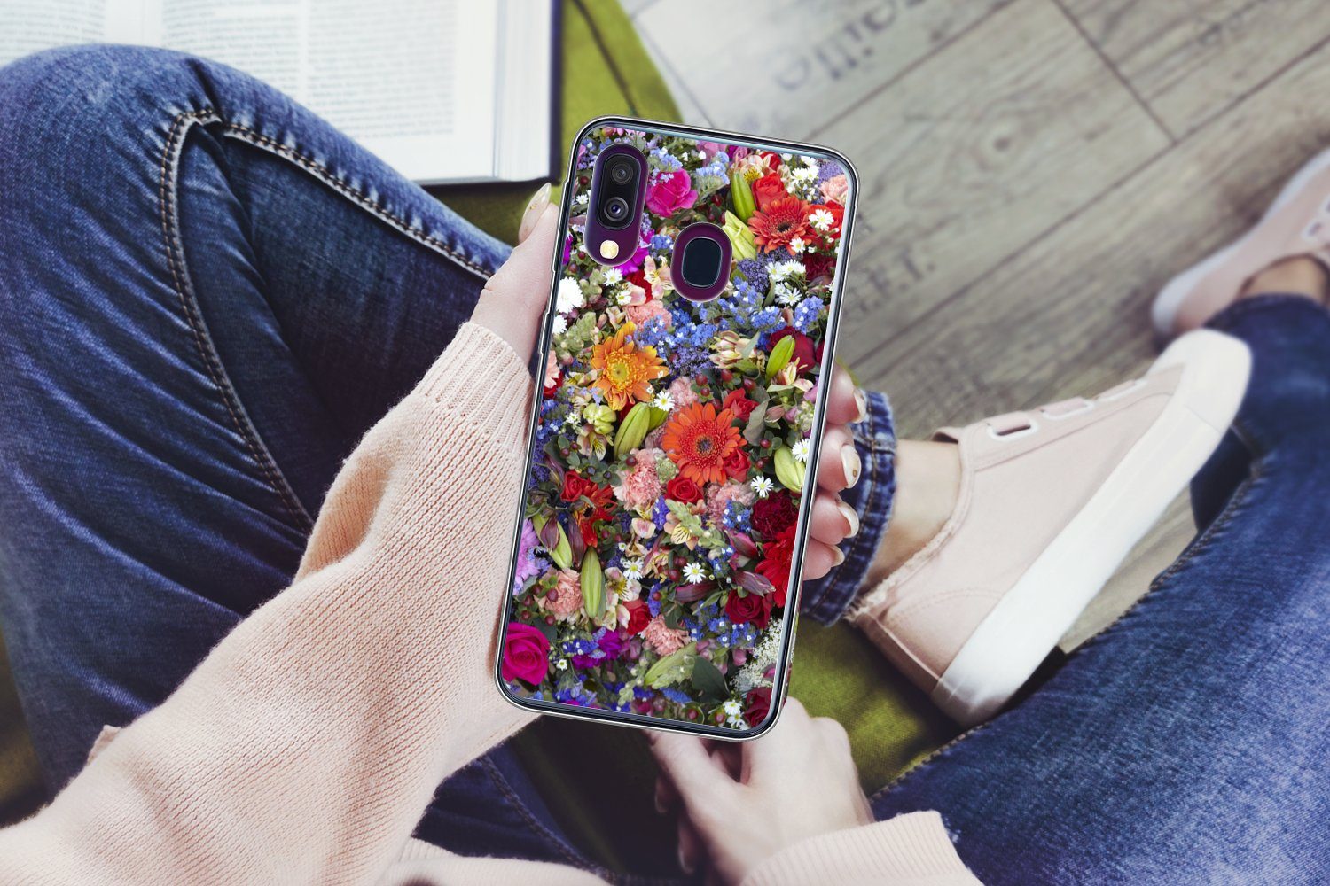 MuchoWow Handyhülle für Samsung Galaxy A40 Ein florales Design mit leuchtenden Farben, Smartphone-Bumper, Print, Handy Schutzhülle Dünn