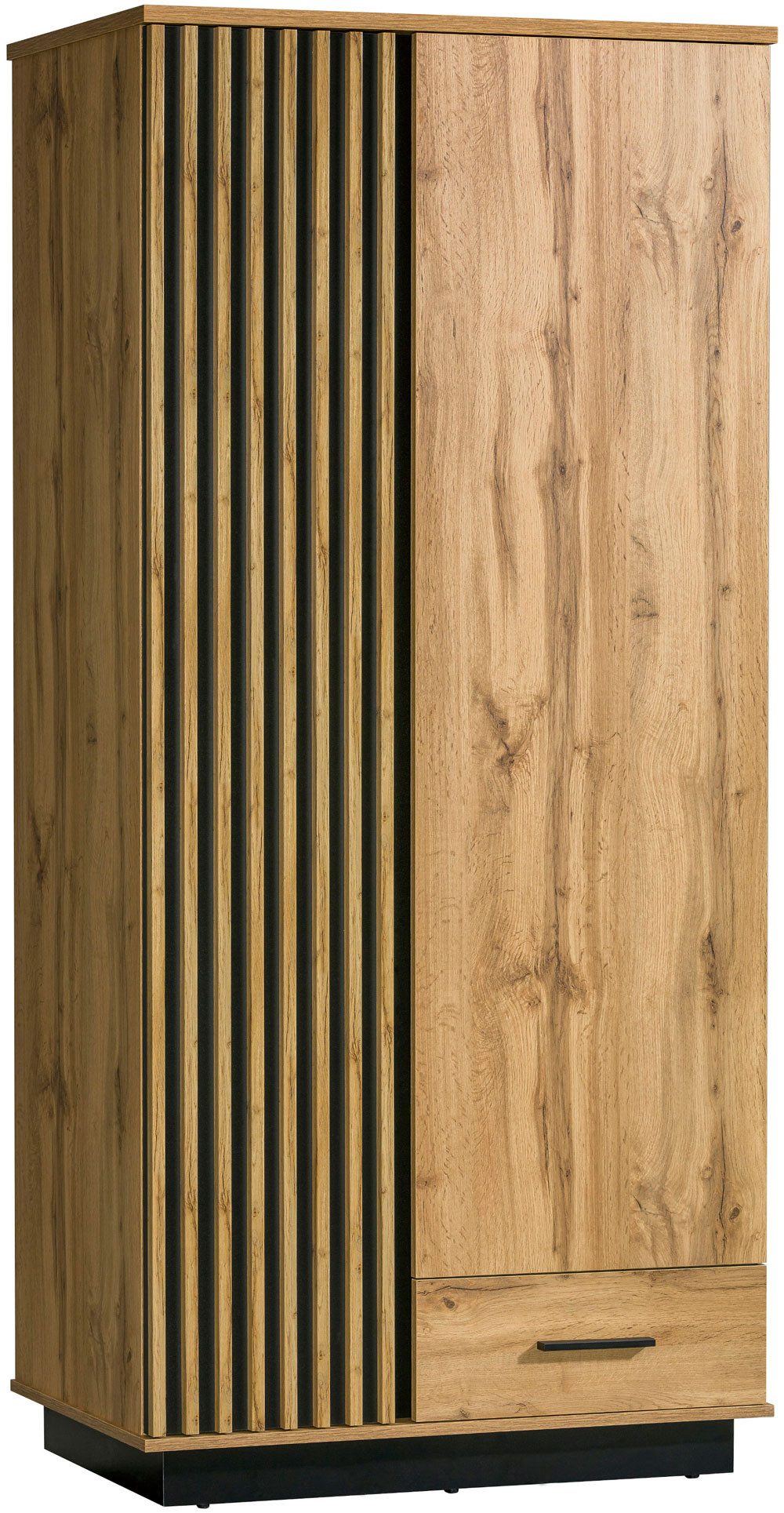 Feldmann-Wohnen Stauraumschrank Lamia (mit Türen, mit Einlegeboden, mit Schublade, 1-St., moderne Optik, mit Türen, mit Schublade) 90x52x193cm Eiche Wotan schwarz 2-türig