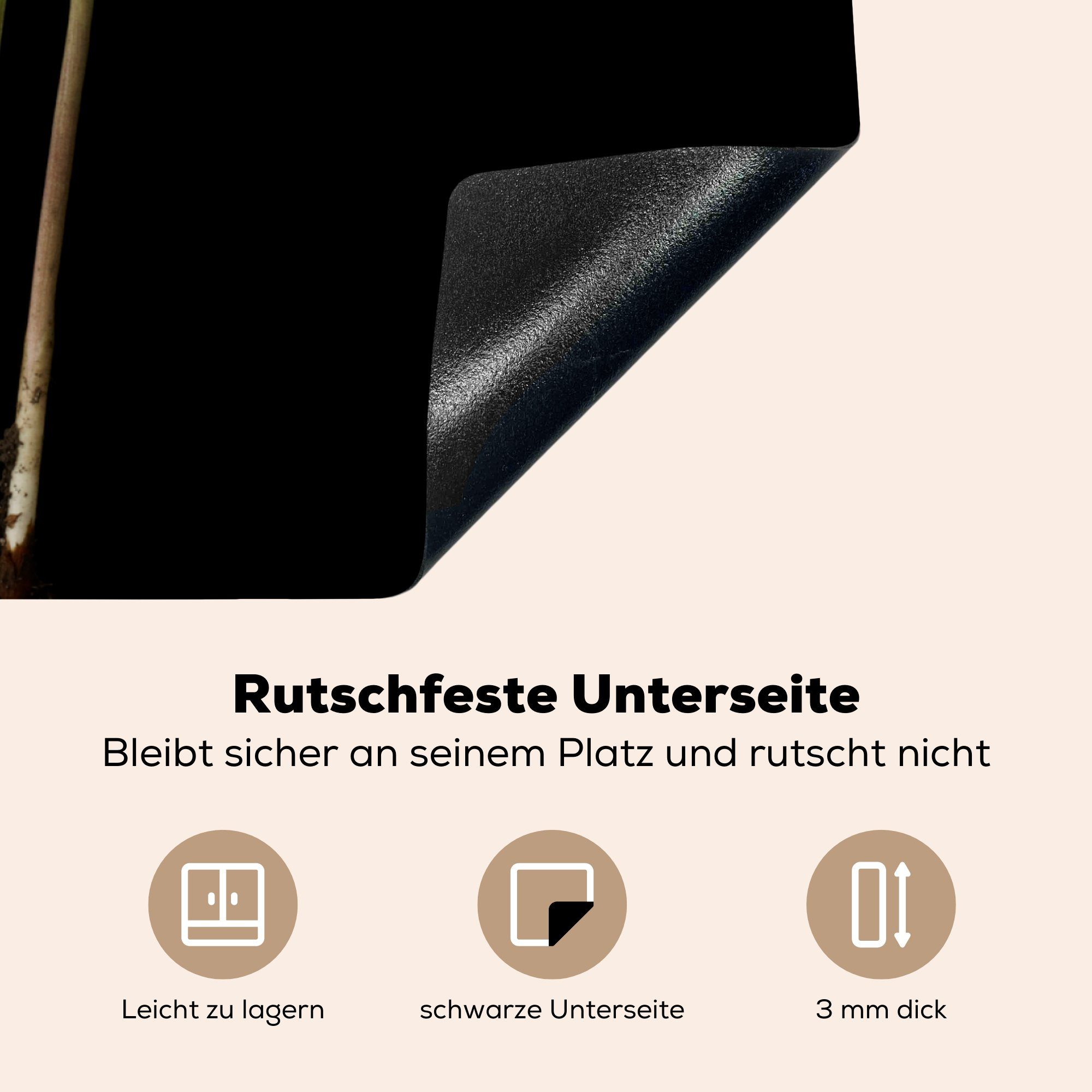 cm, Arbeitsplatte Maiglöckchen Vinyl, mit auf küche (1 Blättern Hintergrund, 78x78 für MuchoWow schwarzem tlg), Ceranfeldabdeckung, Herdblende-/Abdeckplatte