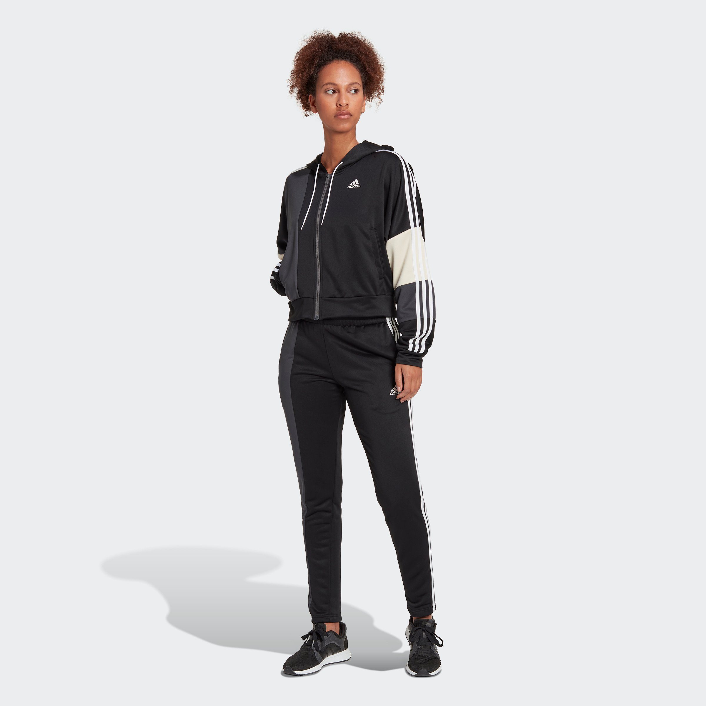 adidas Sportswear Trainingsanzug BOLD BLOCK (2-tlg), Oberteil:  durchgehender Reißverschluss; Kapuze mit weitenregulierbarem Kordelzug