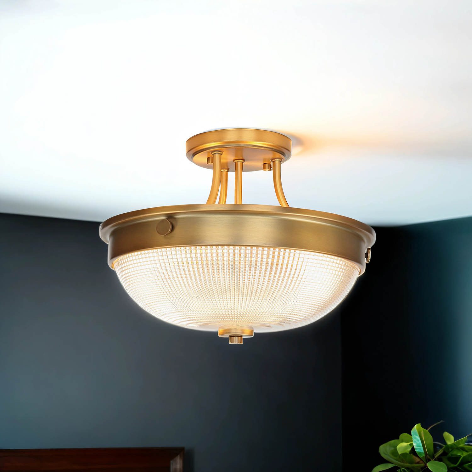 Licht-Erlebnisse Deckenleuchte ALVER, ohne Leuchtmittel, Deckenlampe E27 Messing Esszimmer Esstisch Glas Metall Jugendstil