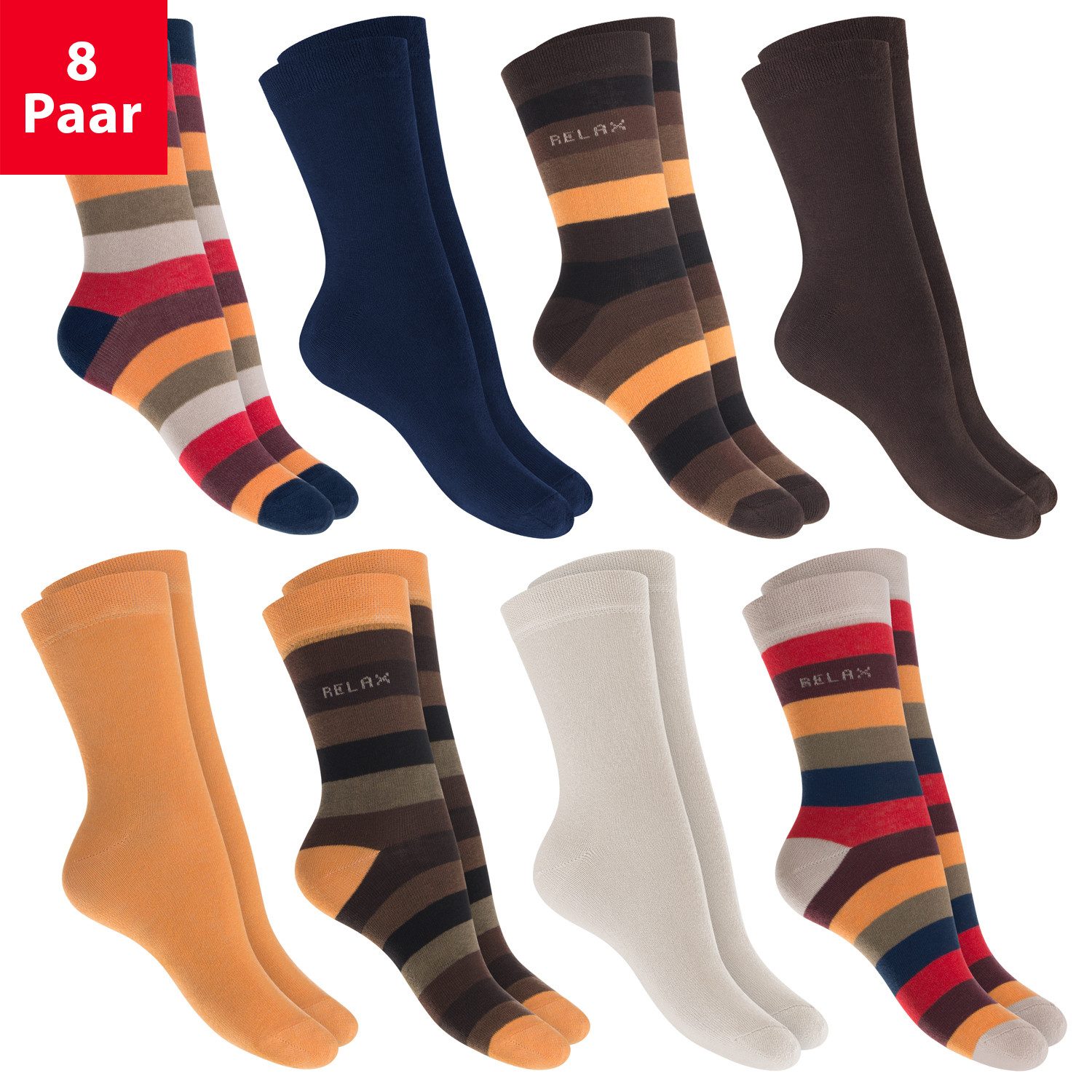 celodoro Basicsocken Damen Носки (8 Paar) mit Ringel-/Blockstreifen & Komfortbund