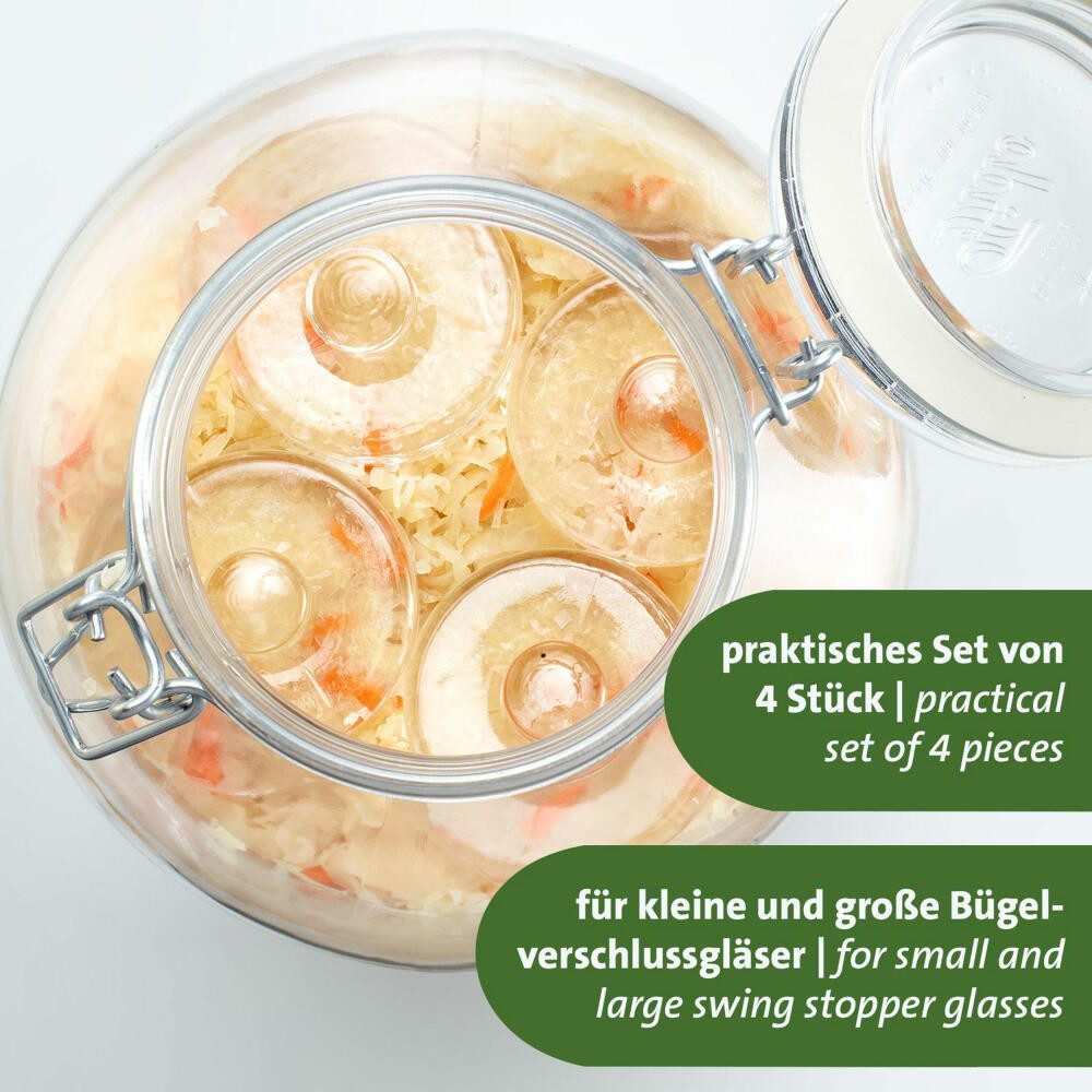 WESTMARK Fermentationsglas Set, 4 Fermentiergewichte, Glasgewichte in zwei Größen, Glas, Ø 7 cm, Kalk-Natron-Glas