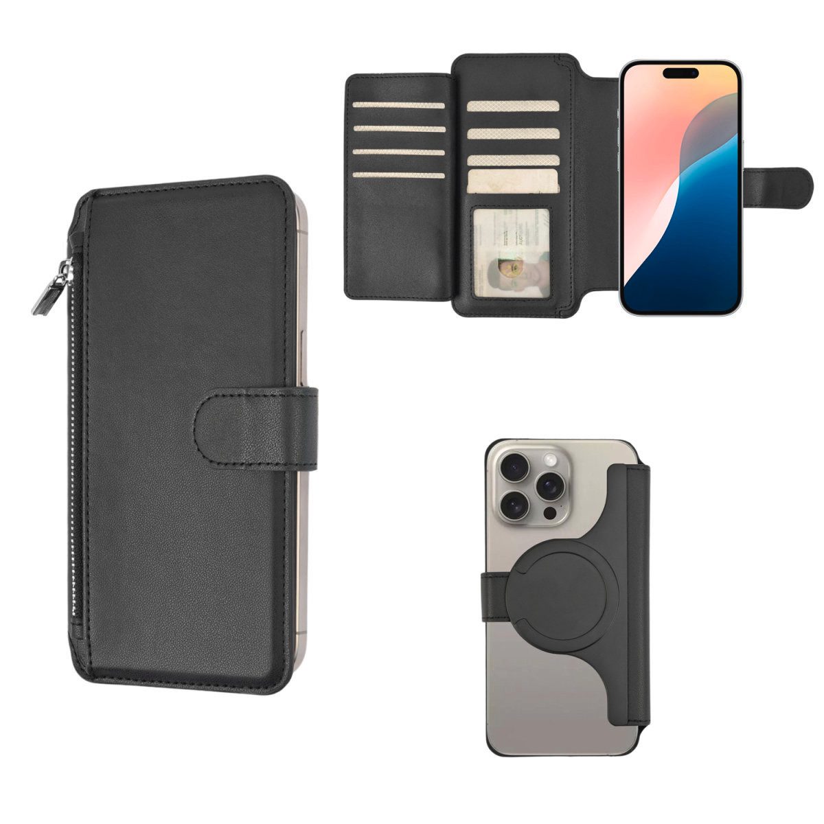 4smarts Flip Case Universal Magnet Wallet CoinCaddy XL, MagSafe UltiMag Portemonnaie, RFID Schutz, iPhone 12, 13, 14, 15 Serie