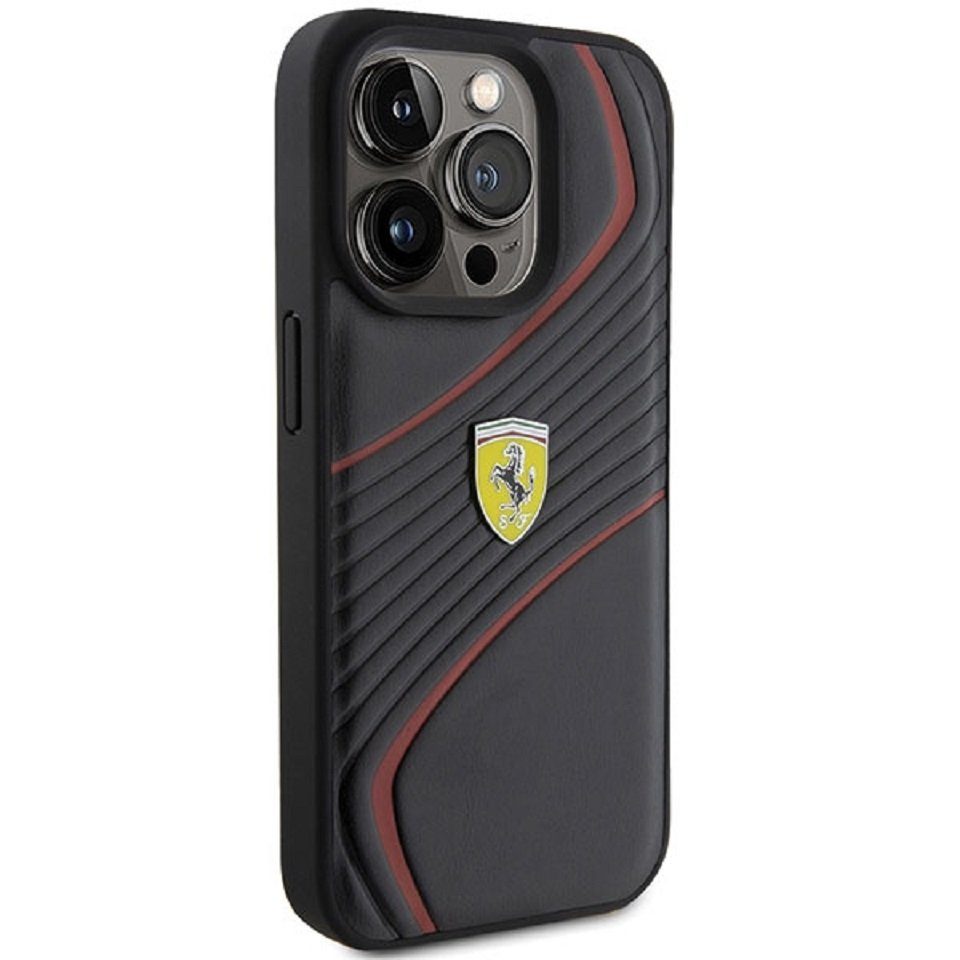 Ferrari Handyhülle Cover Case iPhone 15 Pro Kunstleder schwarz rot 6,1 Zoll, Kantenschutz