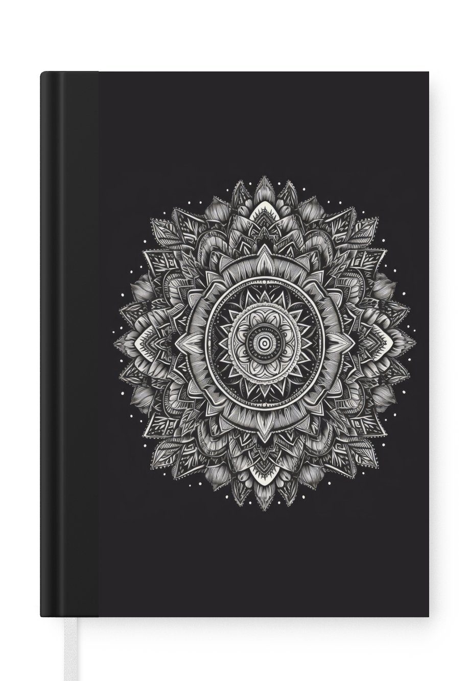 MuchoWow Tagebuch, Schwarz - - Natur, und Notizbuch Haushaltsbuch Merkzettel, Blumen Mandala - Seiten, - weiß Böhmisch Notizheft, Journal, A5, 98
