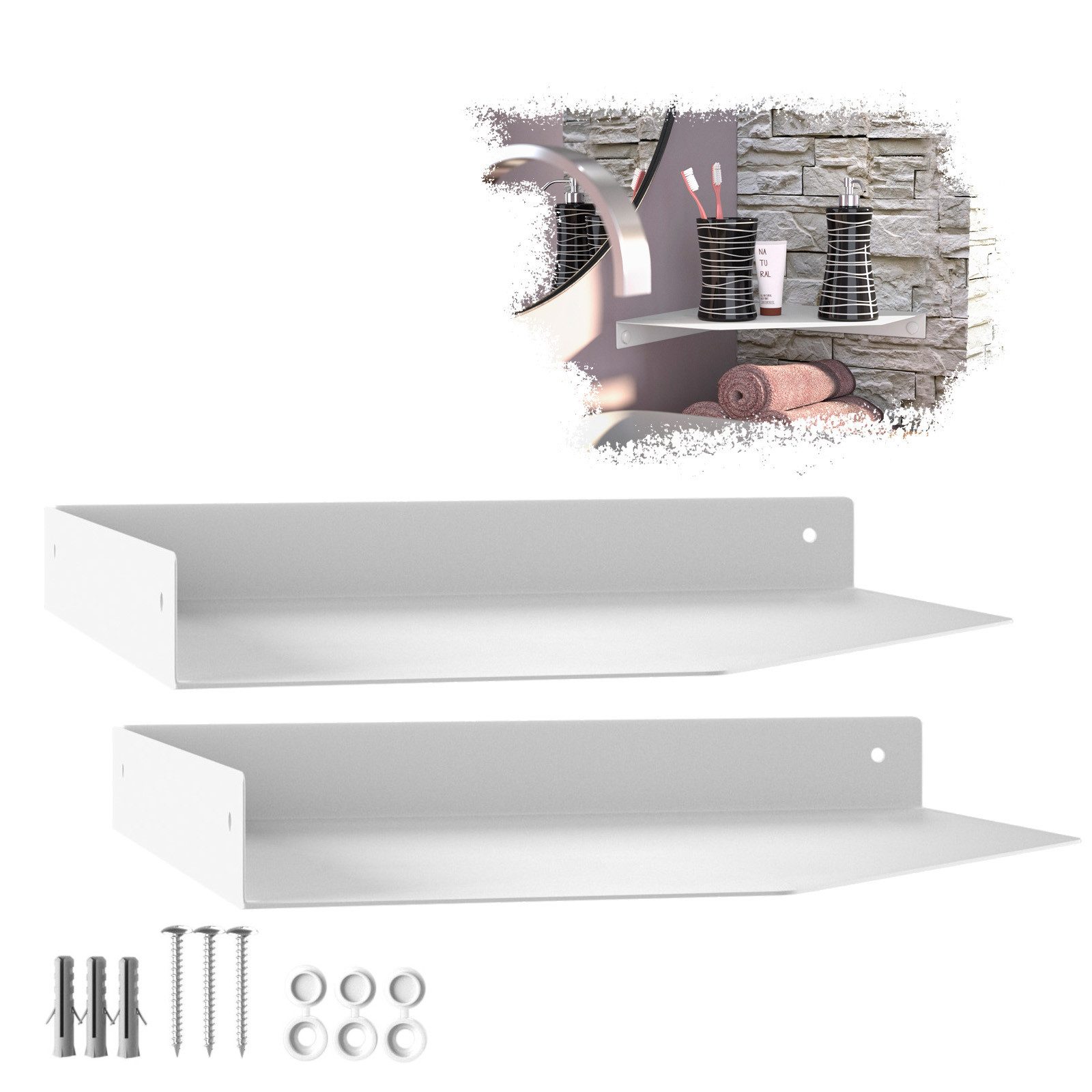 SO-TECH® Wandregal Wandboard HOVER 20/25 x 20/25 x 3 cm inkl. Befestigungsset, 2-tlg., Wandmontage, für Bad Küche oder Wohnzimmer, Weiß