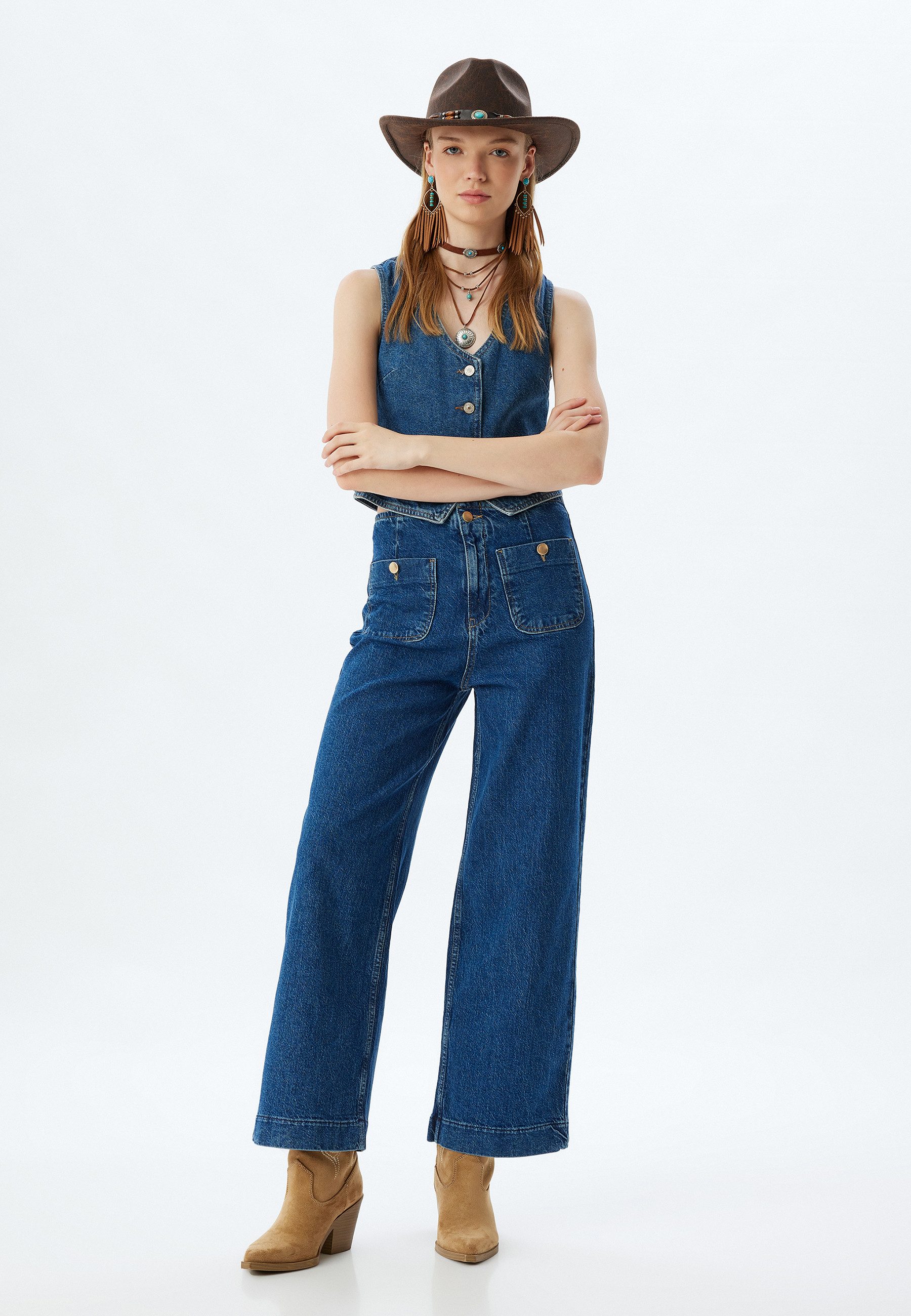 Koton High-waist-Jeans Hohe Leibhöhe Culotte