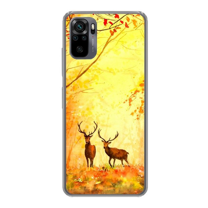 MuchoWow Handyhülle Natur - Ölfarbe - Hirsche - Tiere - Herbst - Orange Phone Case Handyhülle Xiaomi Redmi Note 10S Silikon Schutzhülle