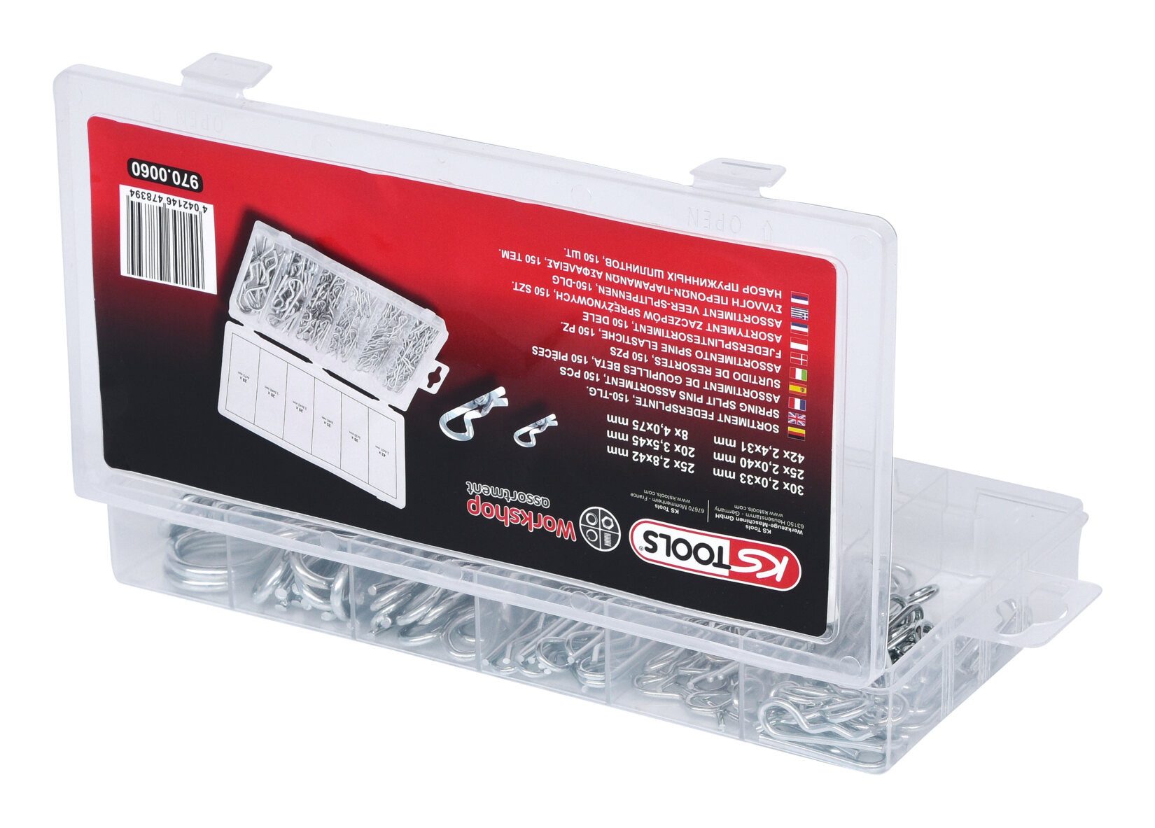 KS Tools Federsplint, (150-tlg), Sortiment, 1,8 x 33 - 3,9 x 75, 150-teilig