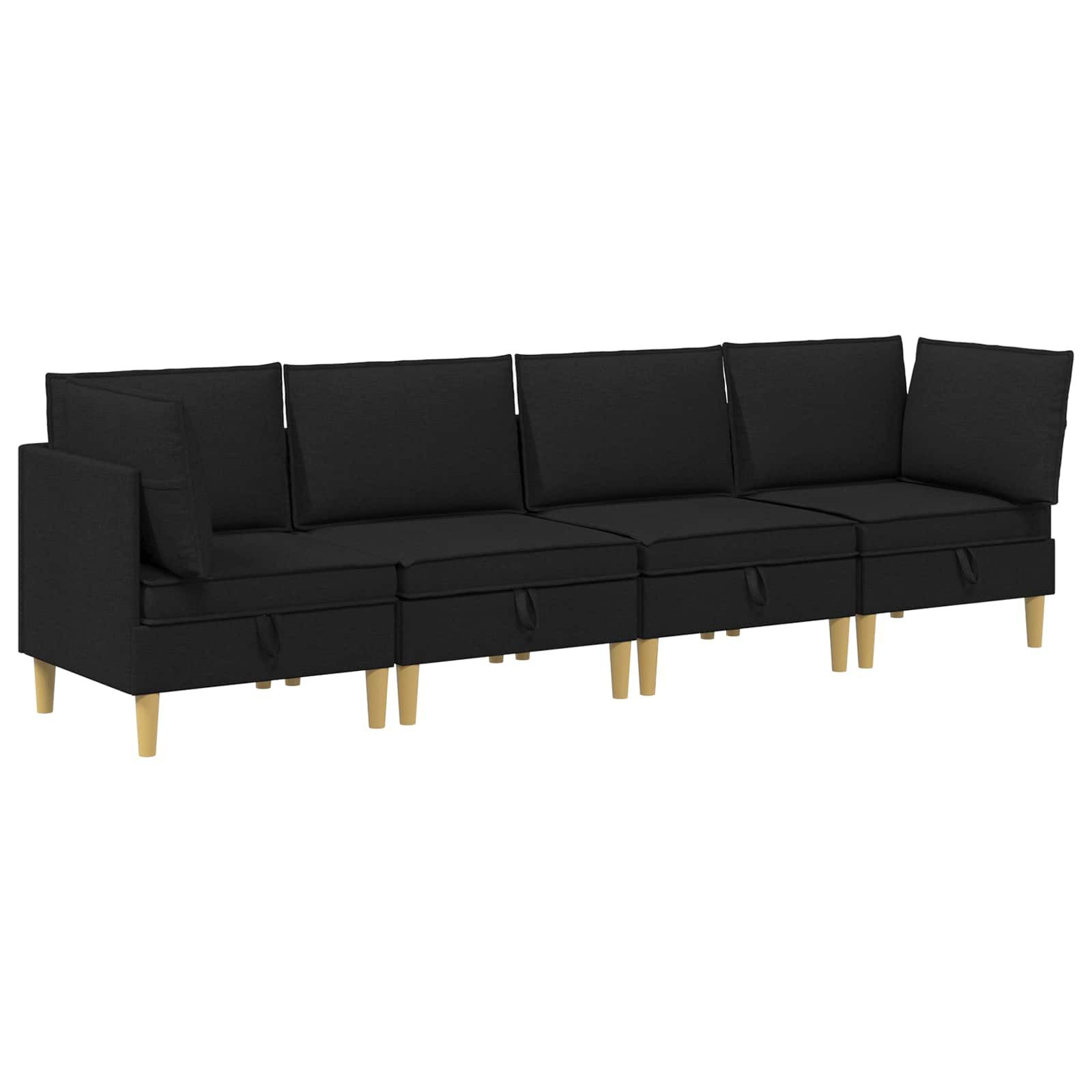 vidaXL Sitzgruppe Wohnzimmergarnitur mit Kissen mit Speicher 4 pcs Schwarz Stoff, (4-tlg)