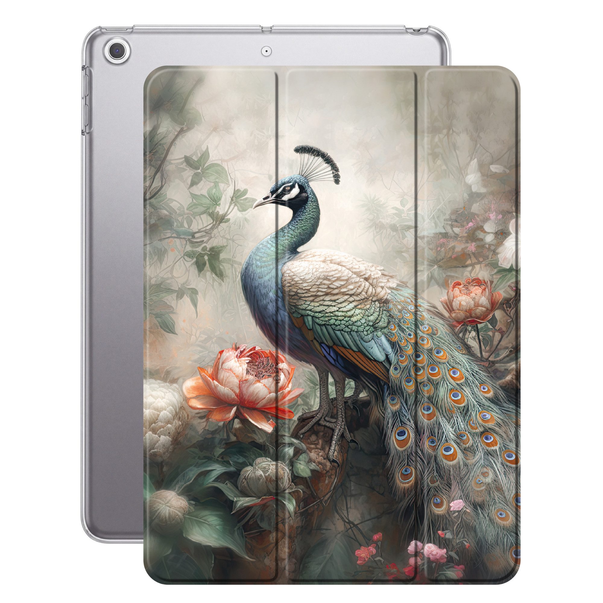 OnlyWow Tablet-Hülle Apple iPad Air 2 Pfau - Pfauenfedern - Vogel - Dschungel - Blumen, Klapphülle, Dünn, Magnetisch, Design