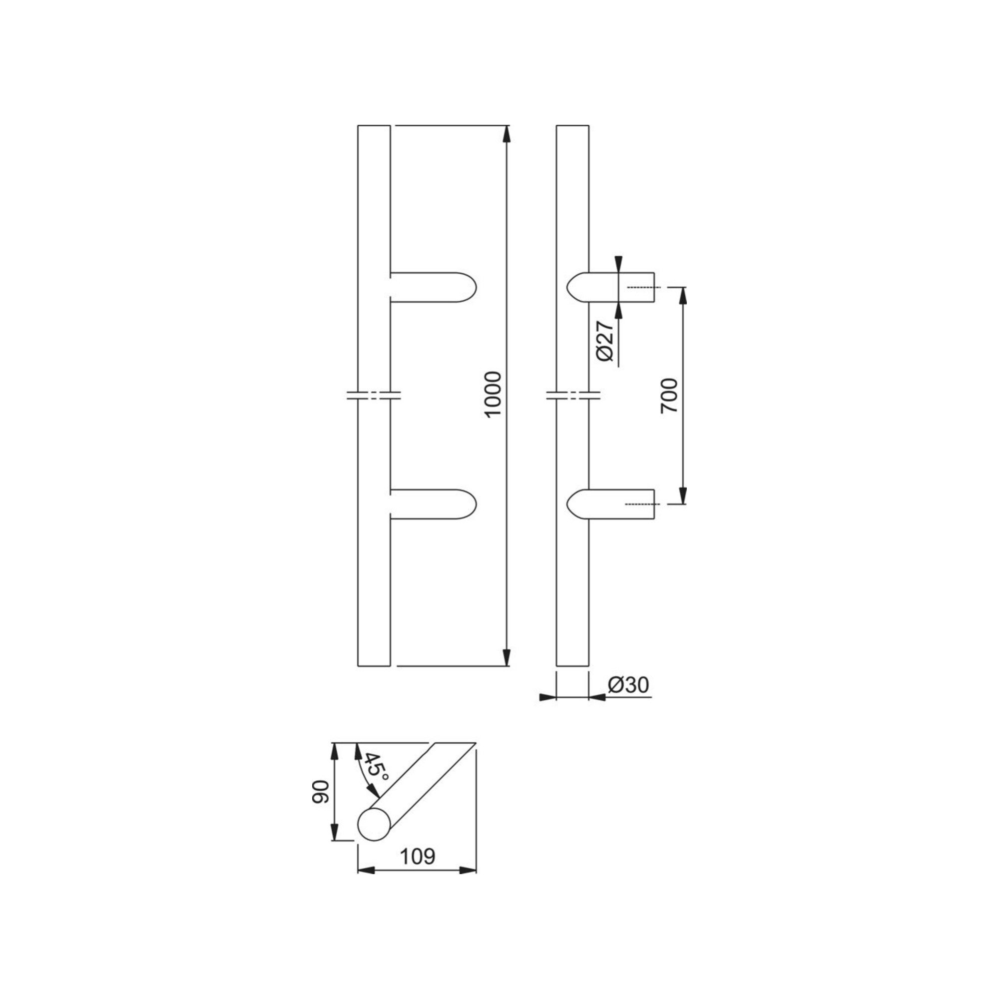 HOPPE Möbelgriff HOPPE HT-Stoßgriff E5012,gerade L1000, Durchmesser 30 Edelstahl matt