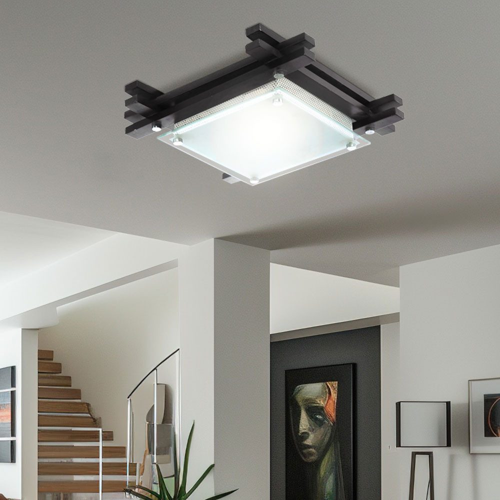 GLOBO LIGHTING Deckenstrahler, Leuchtmittel nicht inklusive, Deckenlampe Deckenleuchte Wohnzimmerlampe Glas Holz satiniert