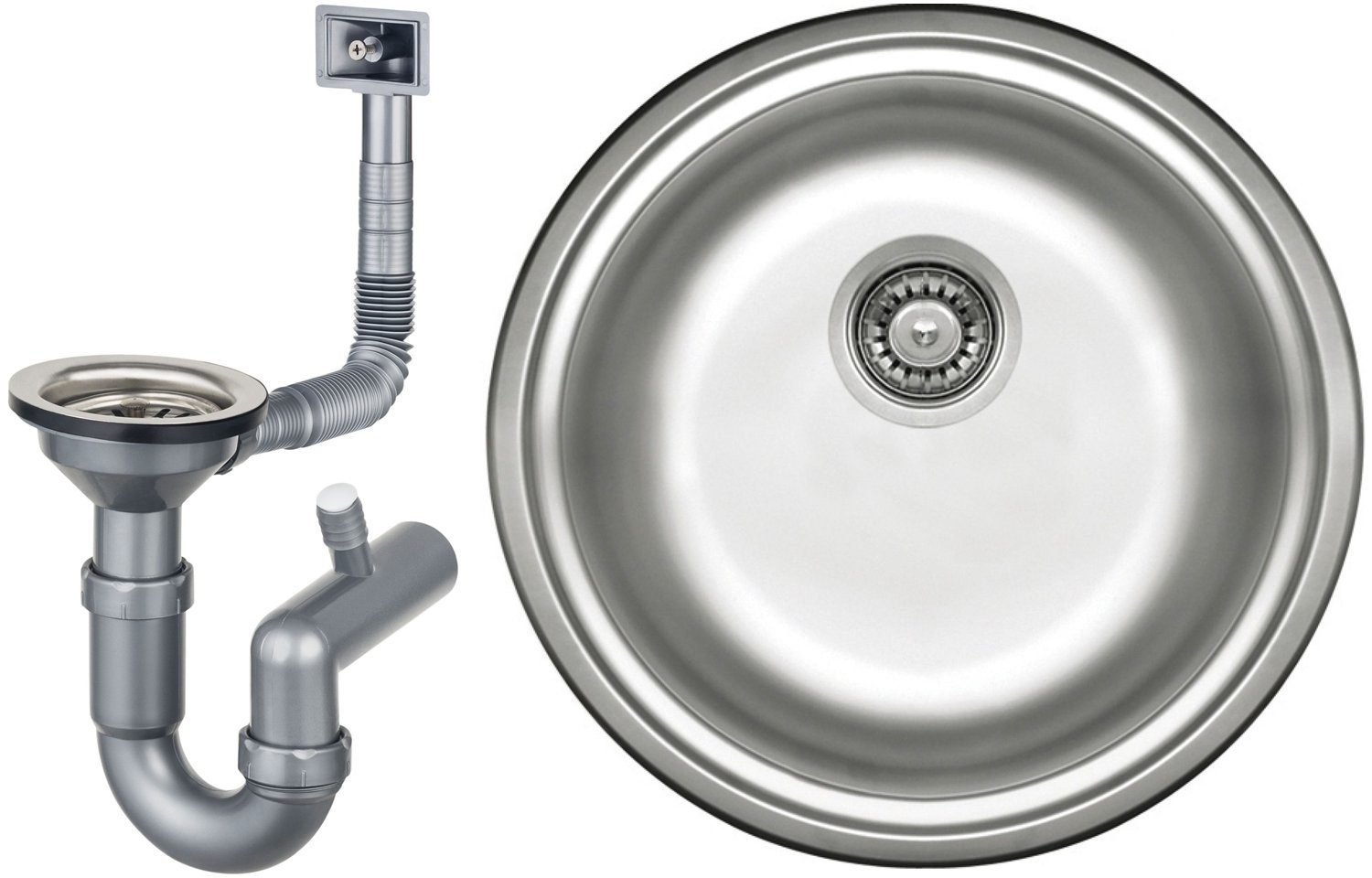 Faizee Möbel Edelstahlspüle Design Edelstahl-Einbauspüle Rundspüle 42 cm Ø günstig online kaufen