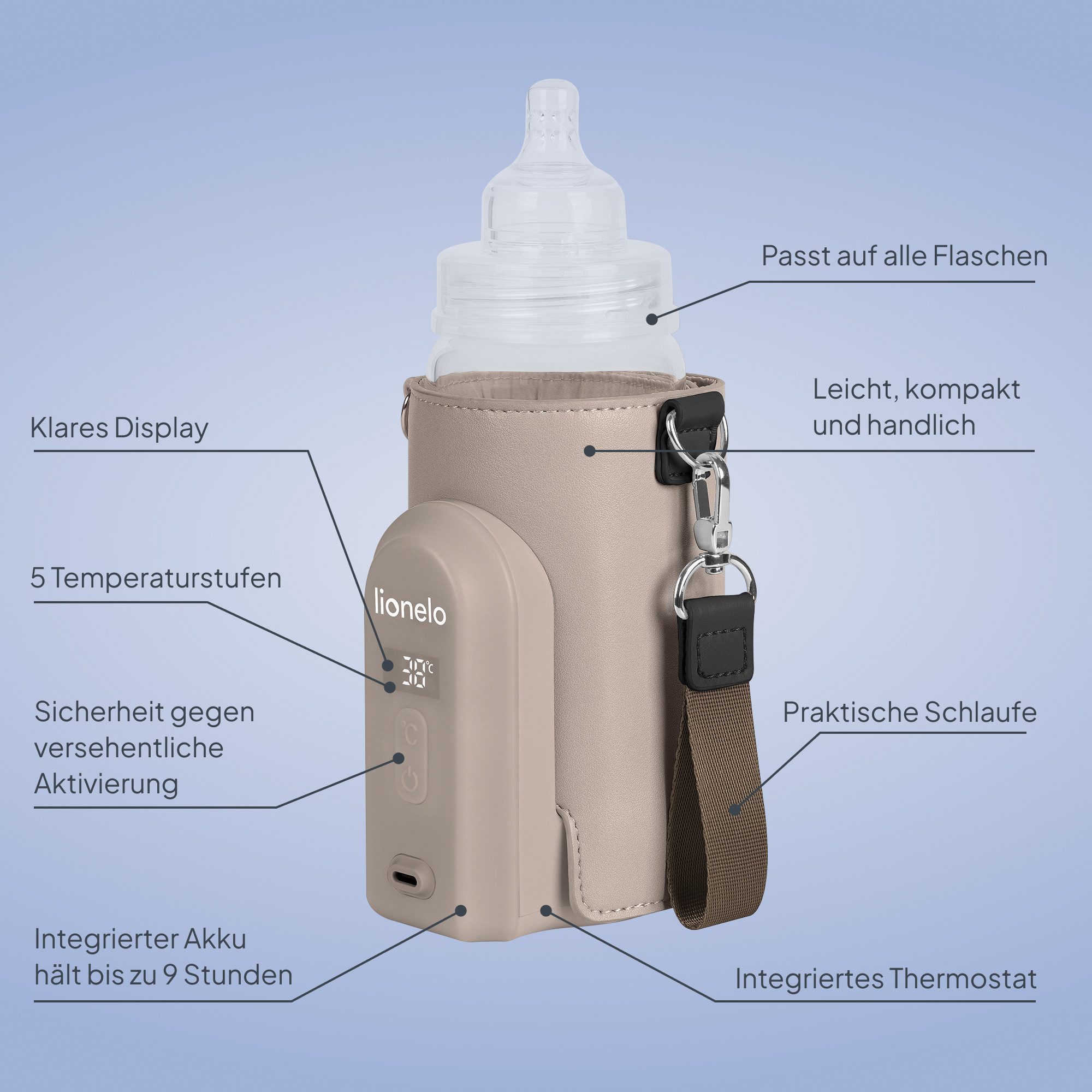 lionelo Babyflaschenwärmer THERMUP GO EVO, USB-C/4500mAh/9 Std. Betrieb