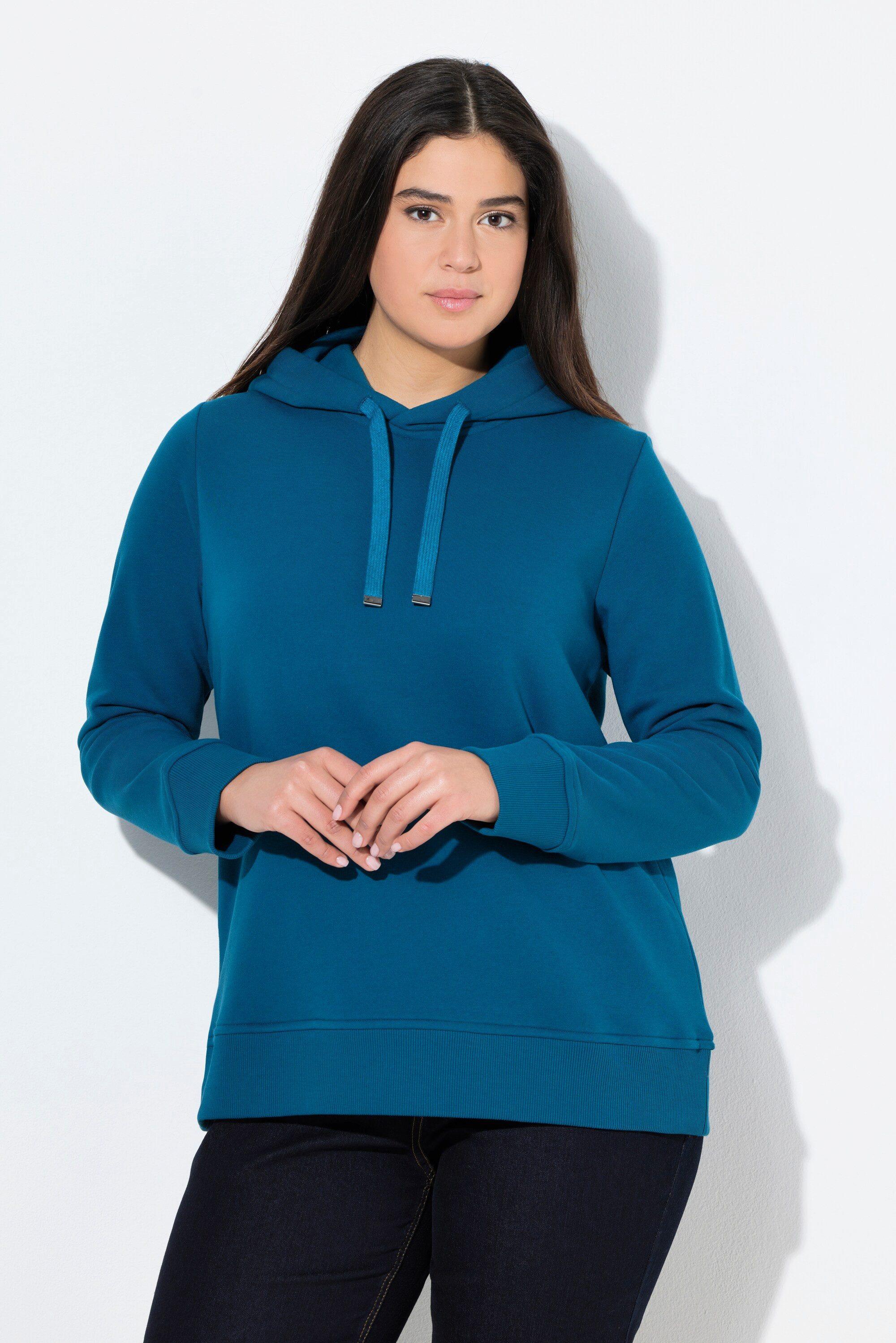 Ulla Popken Sweatshirt Hoodie Rippbündchen Kapuze Langarm