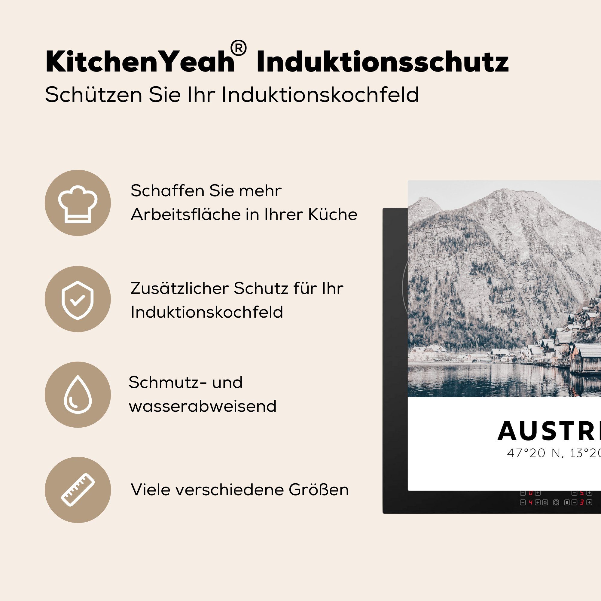 - MuchoWow Österreich See tlg), 78x78 für küche Häuser, Herdblende-/Abdeckplatte (1 cm, Ceranfeldabdeckung, Arbeitsplatte Vinyl, -
