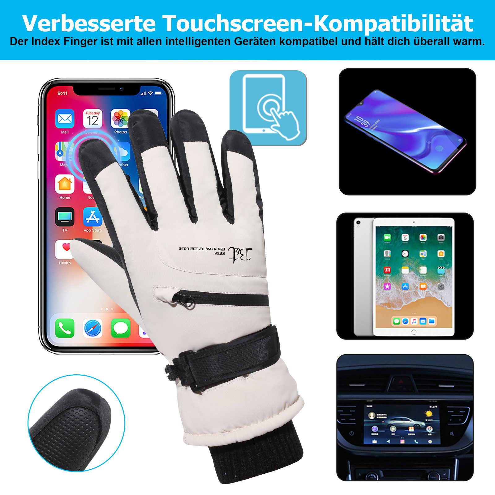 BTTO Hsch. Multisporthandschuhe Skihandschuhe Männer Frauen Schnee Handschuhe Winddicht Wasserdicht Touchscreen,Wärm Thermohandschuhe – Bild 4 von 5