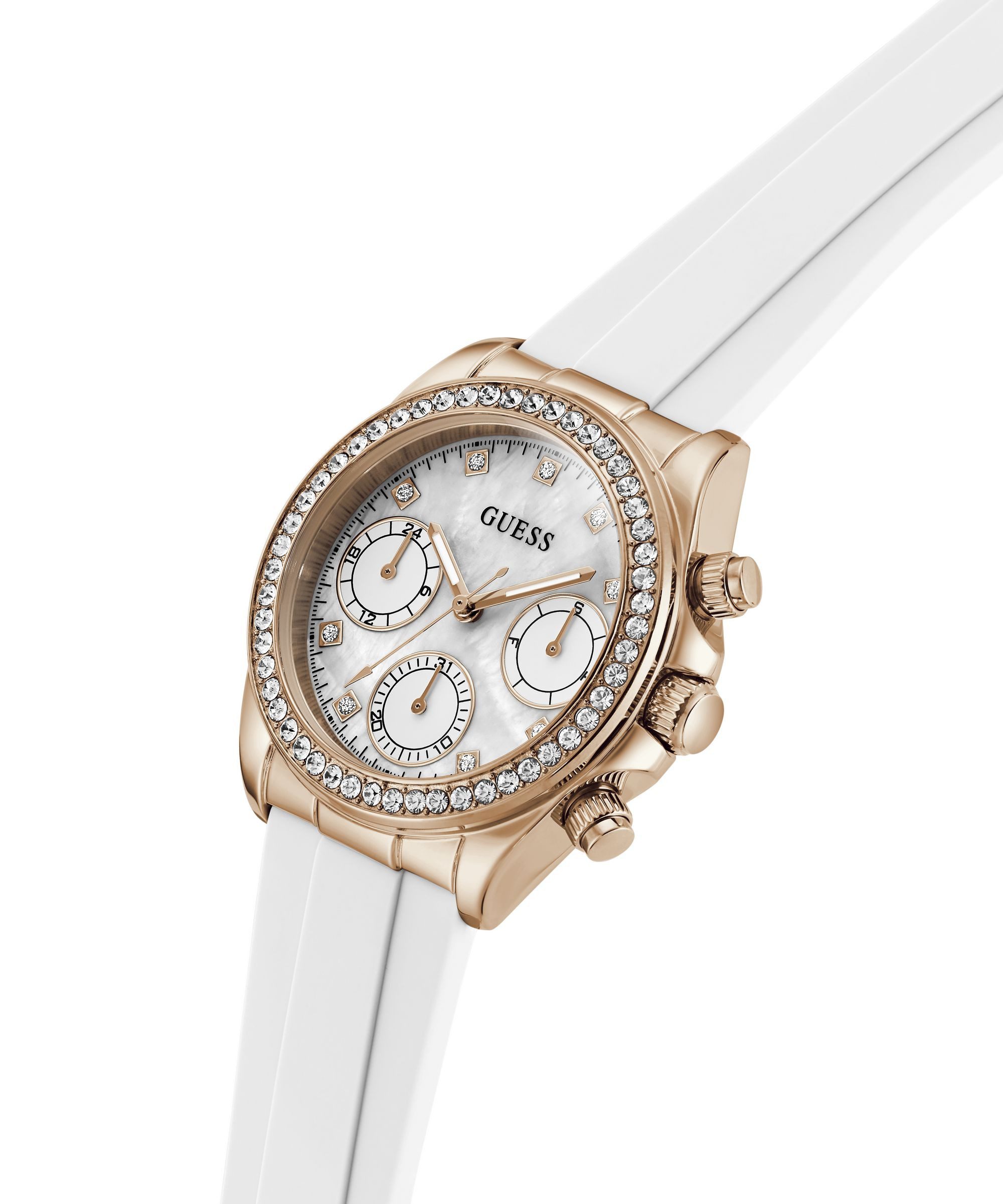Guess Multifunktionsuhr VICTORIA GW1038L4, Quarzuhr, Armbanduhr, Damenuhr, Silikonarmband, analog, Wochentag, Tag