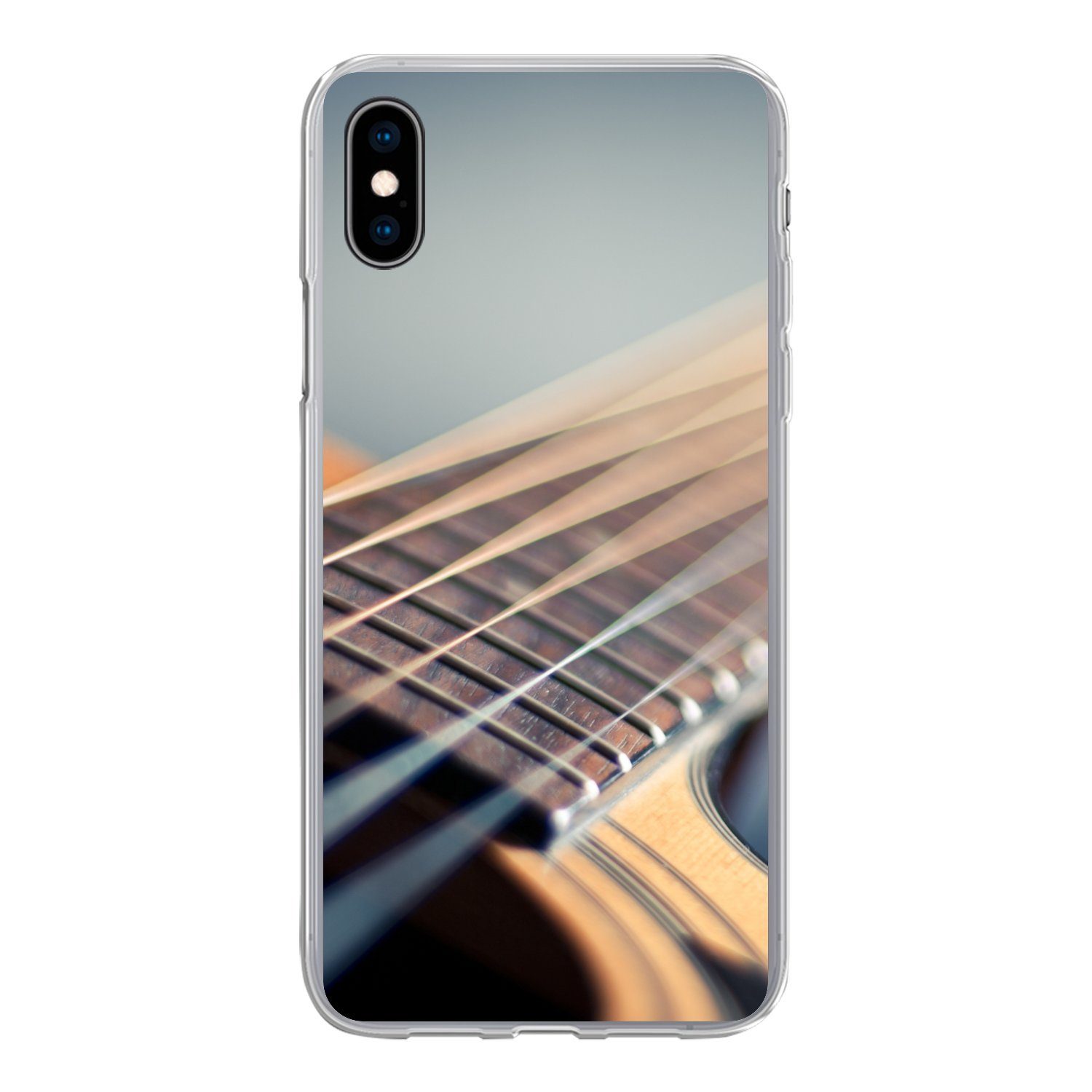 MuchoWow Handyhülle für Apple iPhone Xs Nahaufnahme der Saiten einer akustischen Gitarre, Smartphone-Bumper, Print, Handy Schutzhülle Dünn