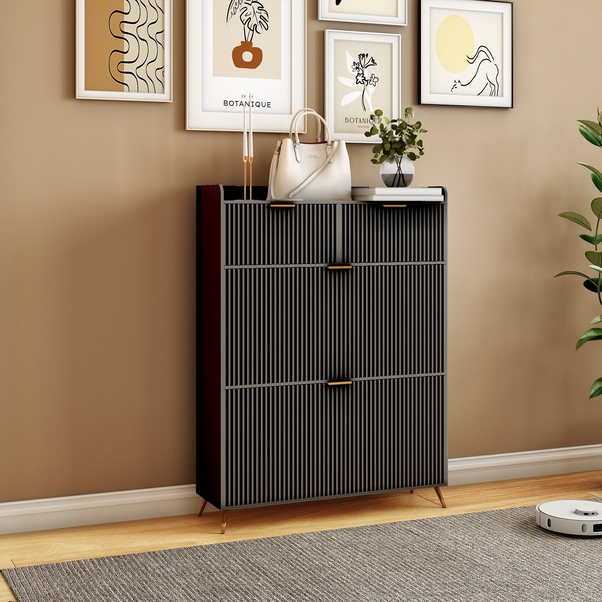 PXloue Schuhschrank Schuhschrank mit zwei Schubladen und zwei Klappen