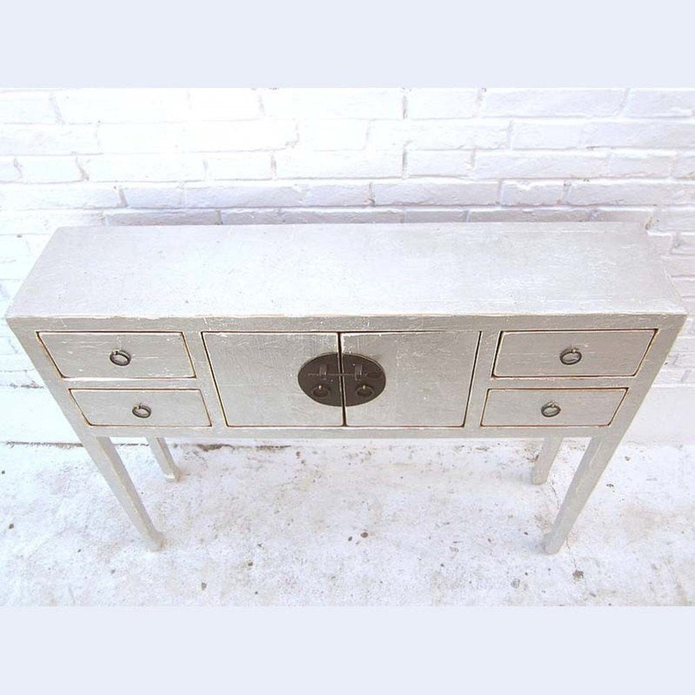 Luxury-Park-Direct Kommode China elegante hochbeinige Konsole Garderobentisch silber lackierte Pi