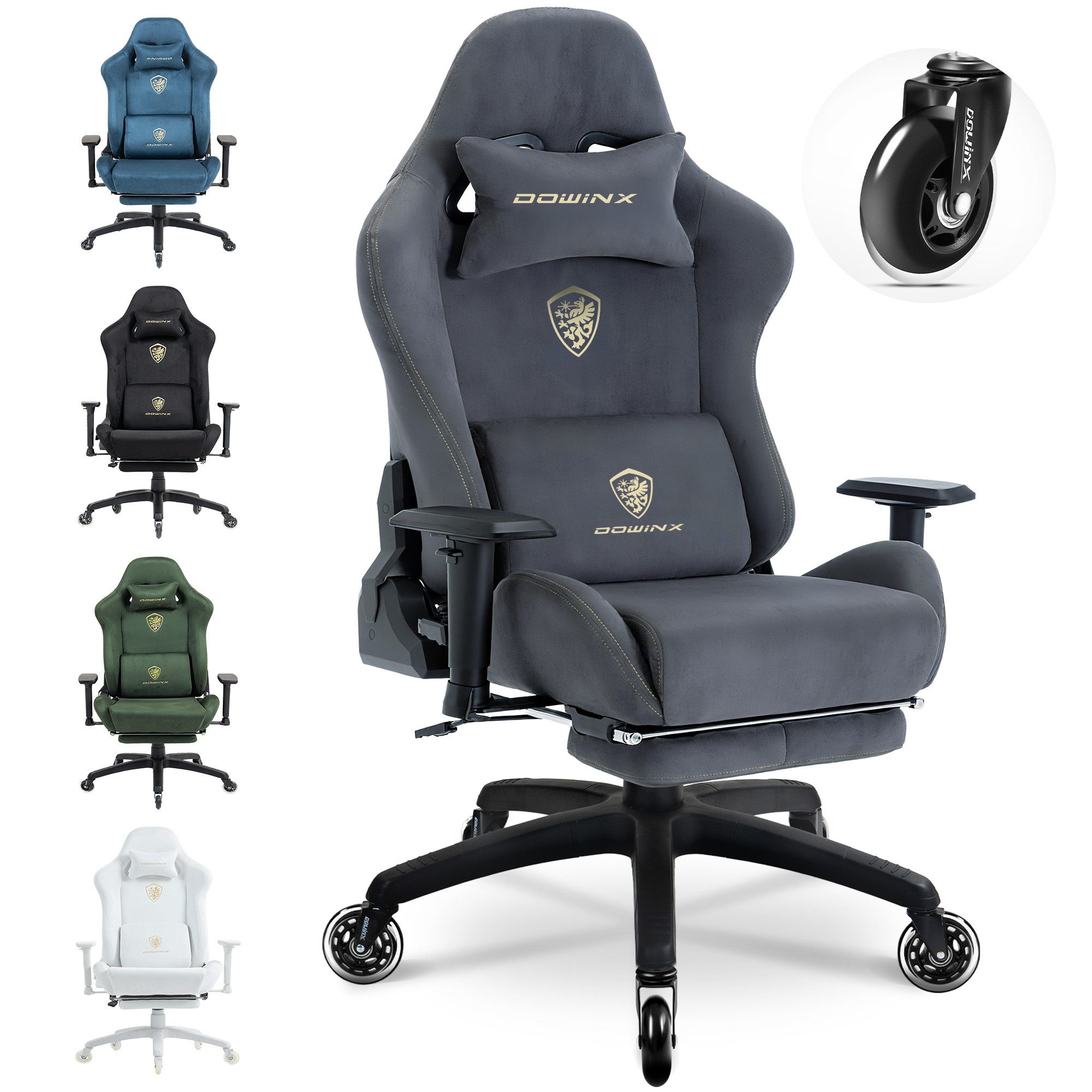 Dowinx Gaming-Stuhl Atmungsaktiver und Ergonomischer Bürostuhl aus Mikrofaser-Velours (Packung), Mikrofaser-Velours, Ausziehbarer Fußstütze, Armlehnen Verstellbar