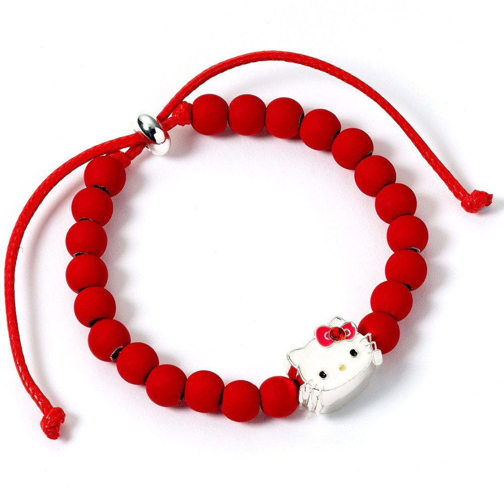 Armband Hello Kitty Armband rote Perlen mit Hello Kitty Anhänger 21 cm